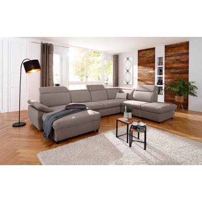 Wohnlandschaft HOME AFFAIRE "Mauritius U-Form", grau (stahlgrau), B:354cm T:232cm, Struktur fein (100% Polyester), Luxus-Microfaser Lederoptik (100% Polyester), Soft clean (98% Polyester, 2% Polyamid), Sofas, mit Kopfteil- und Armlehnverstellung,... Image