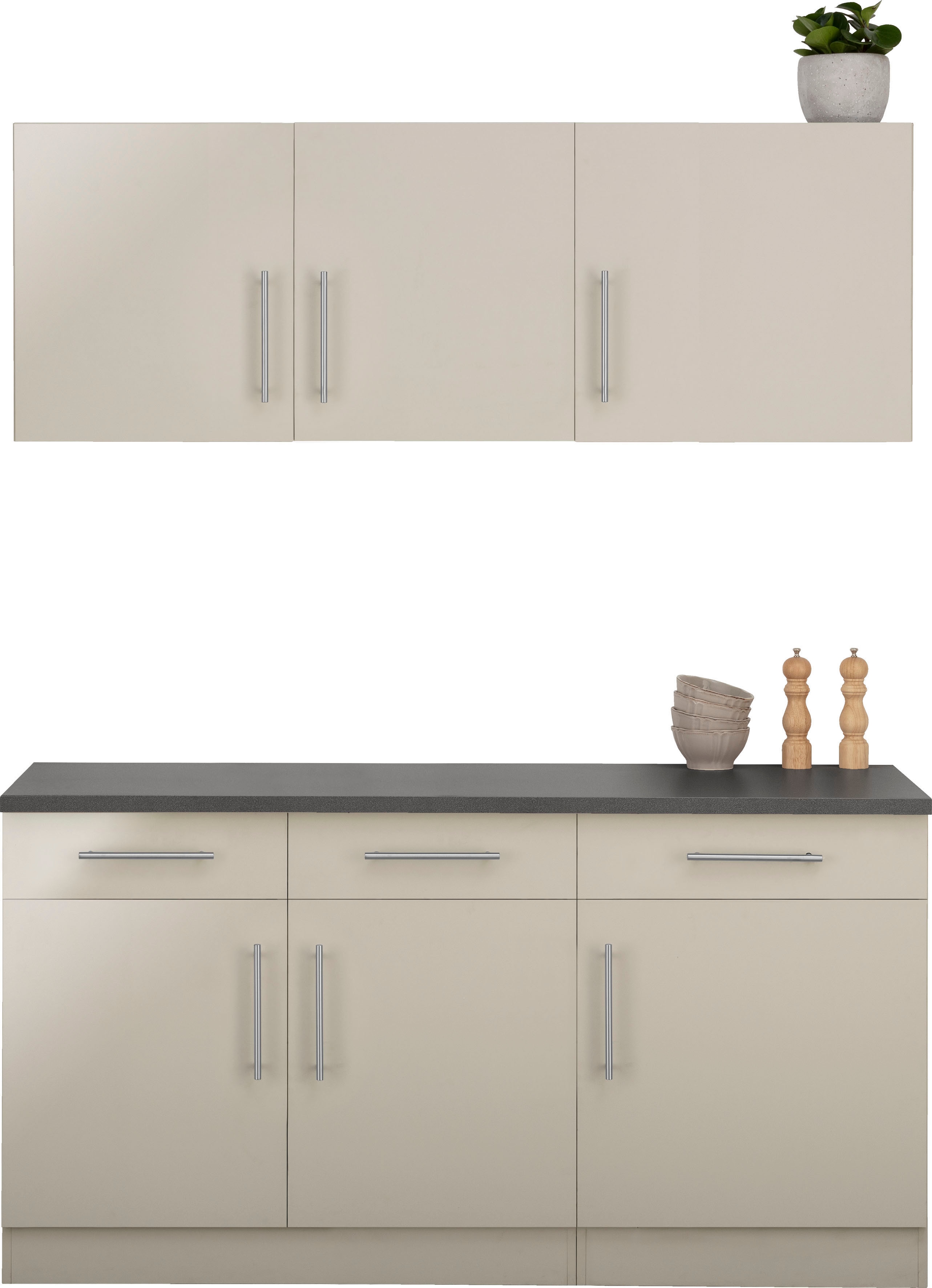 Pantryküche WIHO KÜCHEN ""Cali"", beige (küche: natur, front: cashmere, korpus: cashmerefarben, arbeitsplatte: granit grau), B:160cm T:60cm, Komplettküchen-Sets, Küchenzeile, ohne E-Geräte, Breite 160 cm