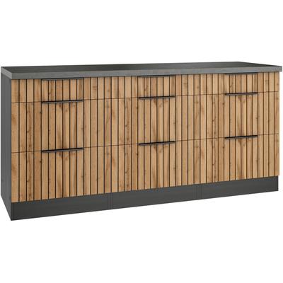 Unterschrank KOCHSTATION "KS-Lagos", grau (listrado eiche, grafitgrau), B:180cm H:86cm T:60cm, Holzwerkstoff, Schränke, Breite 180 cm, 3 Schubkästen, 6 Auszüge Image