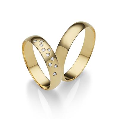Trauring FIRETTI "Schmuck Geschenk Gold 375 Hochzeit Ehering "LIEBE" Gr. 69, gold (gelbgoldfarben), Fingerringe, 69, 0,075 ct SI = kleine Einschlüsse mit Brillanten, Gelbgold 585, 4,5mm, Made in Germany, wahlweise mit oder ohne Brillanten Image