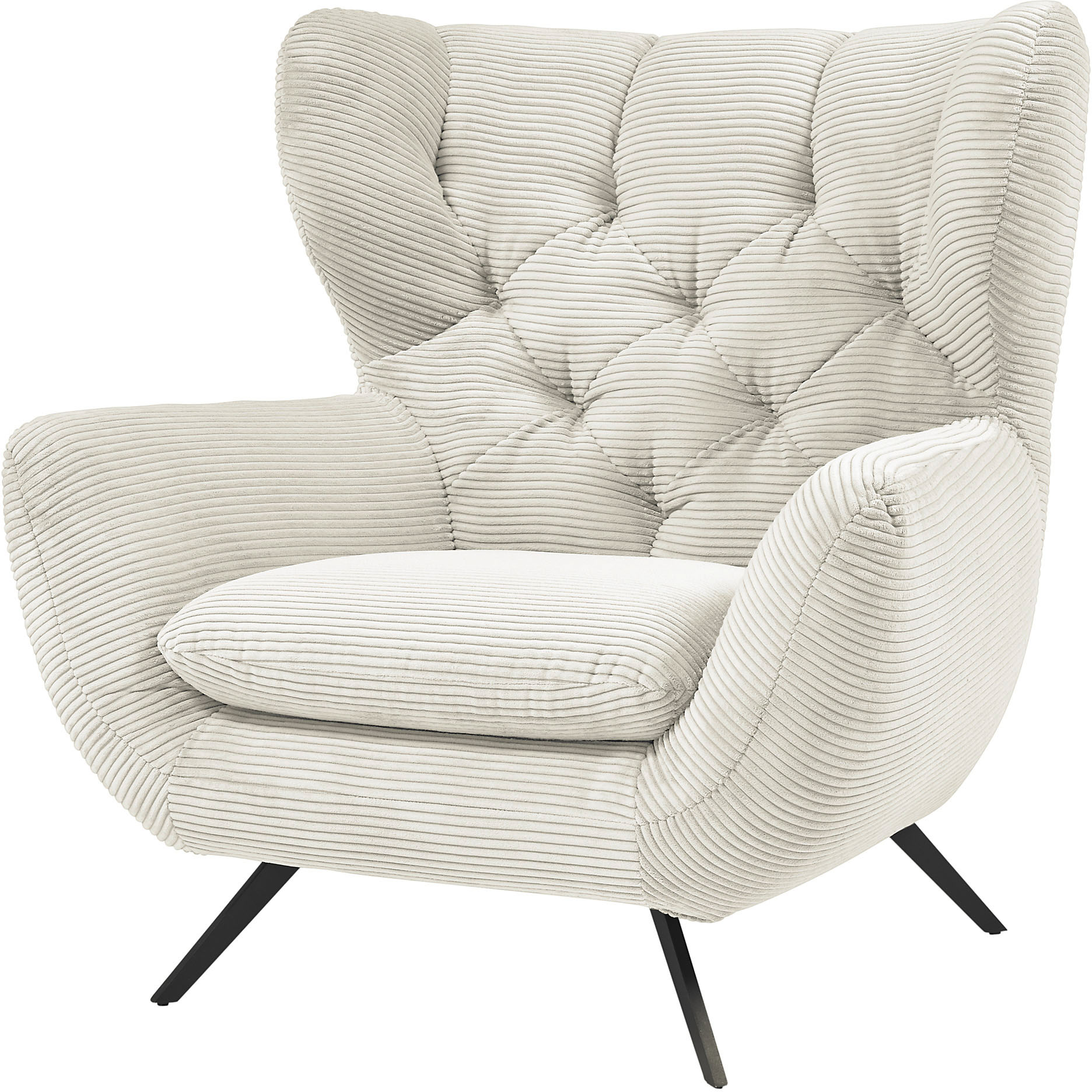 Sessel 3C CANDY "Beatrice Ohrensessel mit Knopfheftung im Rücken", weiß, B:100cm H:106cm T:95cm, Samt-Optik (100% Polyester), Sessel, Einzelsessel Ohrensessel, bequemer Retro Solitärsessel auch in Cord und Fellimitat