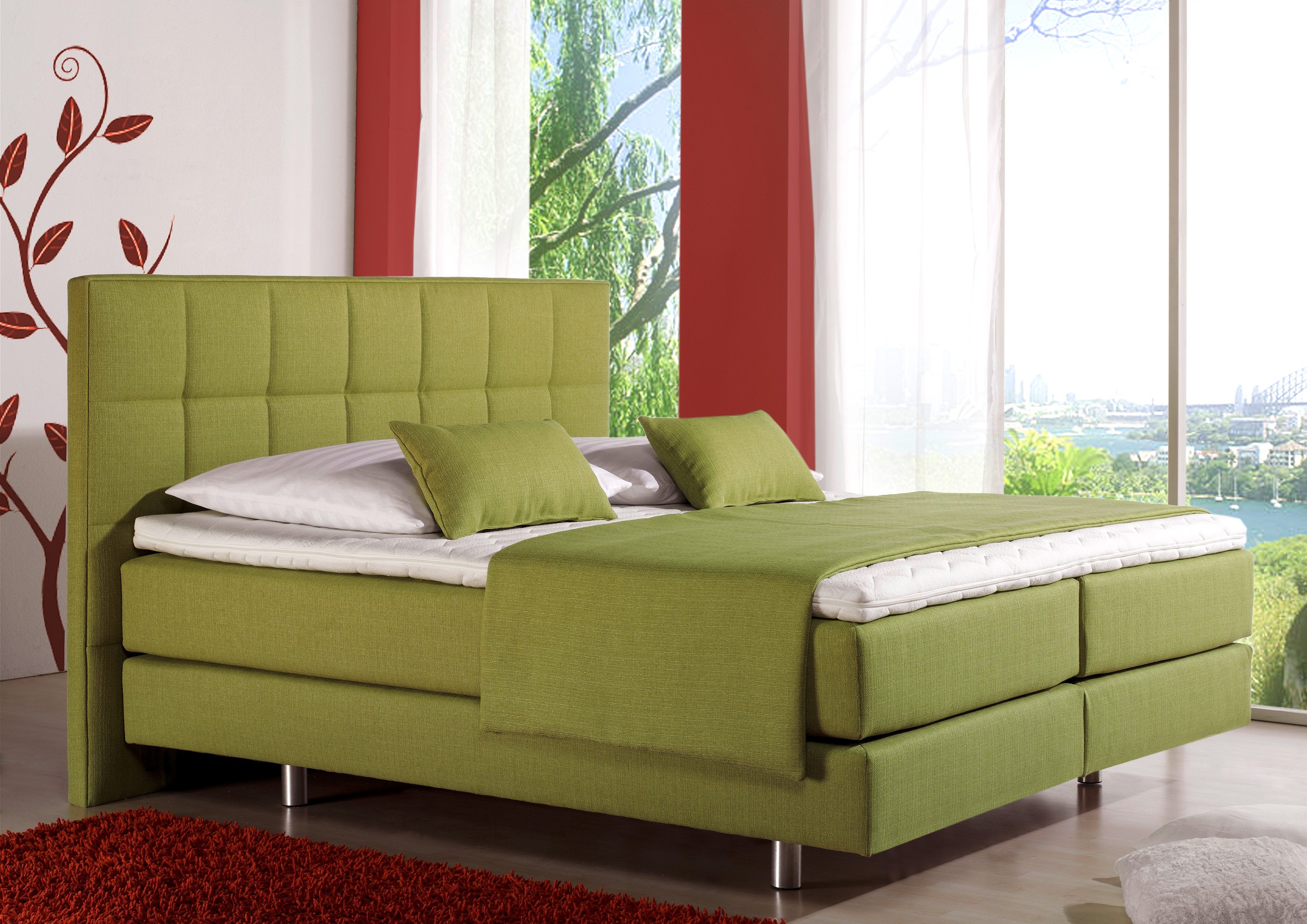 Boxspringbett INOSIGN "Neon", gelb (lemon), B:198cm L:210cm, Strukturstoff-Bezug (100% Polyester), Komplettbetten, Boxspringbett, in 3 Matratzenarten, feine Steppung im Kopfteil, 2 Härtegrade Image
