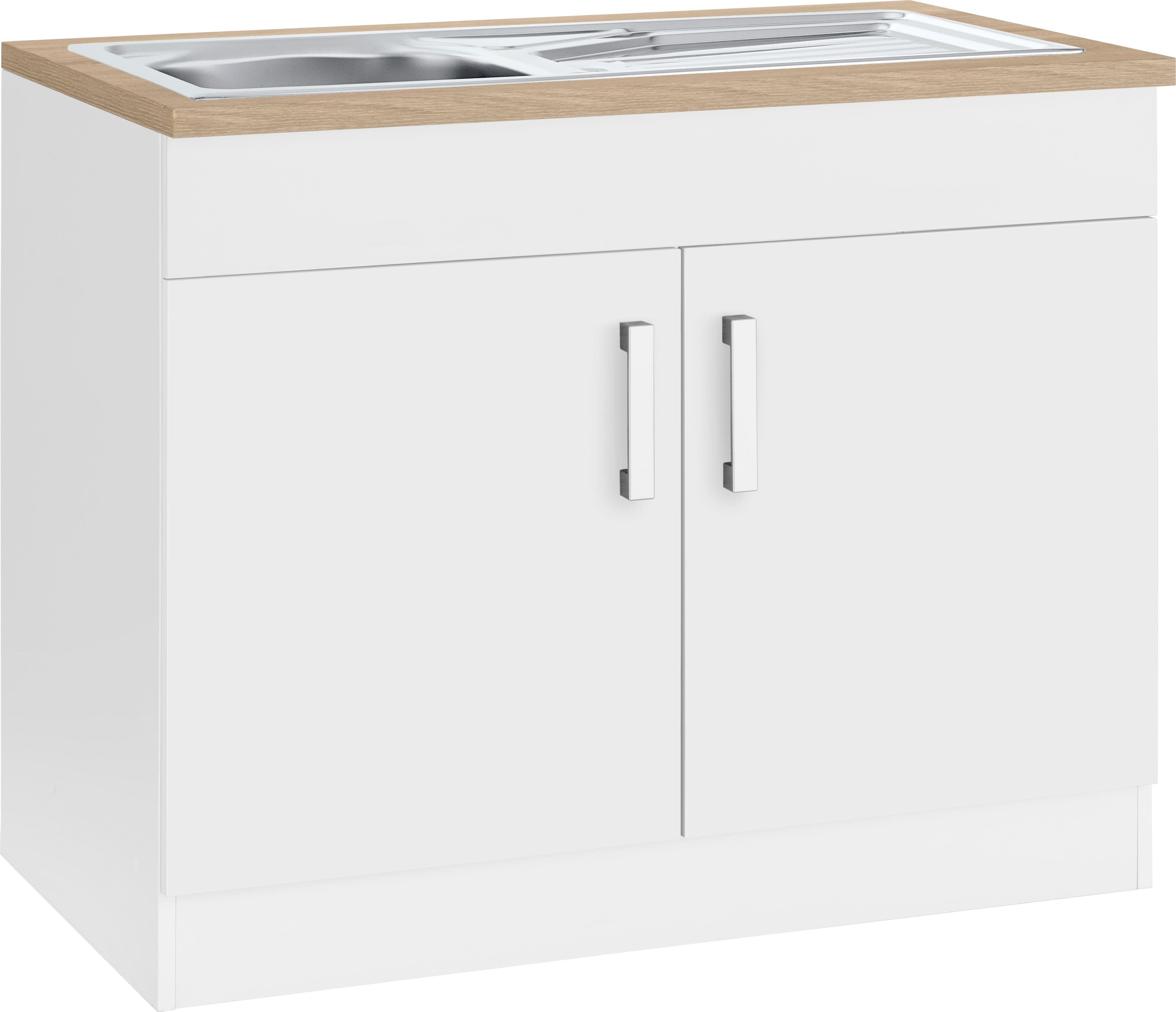Spülenschrank KOCHSTATION "KS-Gera", weiß (weiß, weiß), B:100cm H:85cm T:60cm, Spanplatte, Schränke, Breite 100 cm Image