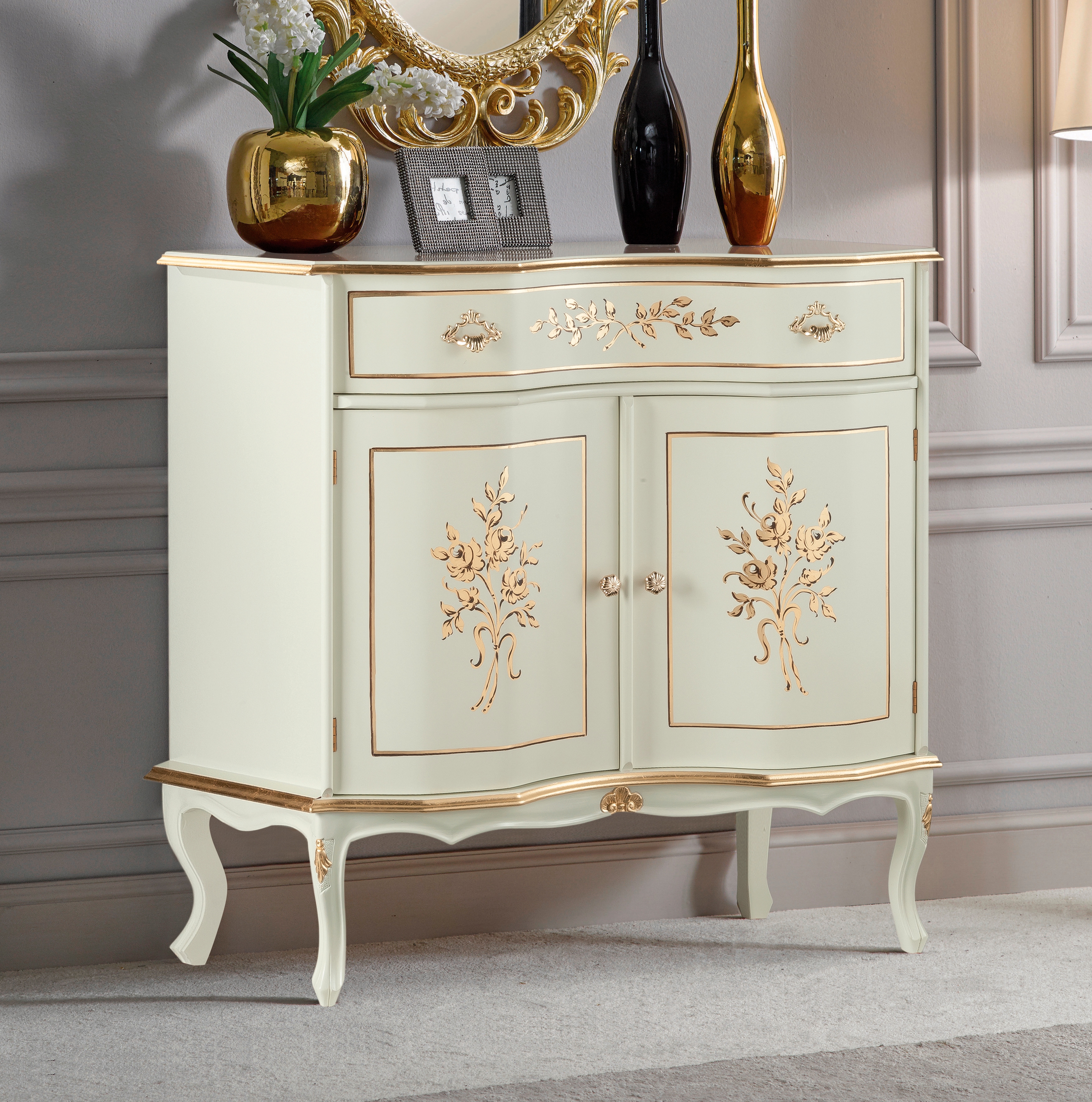 Kommode HOME AFFAIRE "Milano", beige (elfenbein), B:87cm H:90cm T:42cm, Holz teilmassiv, Sideboards, Kombikommode, Breite 87 cm Image