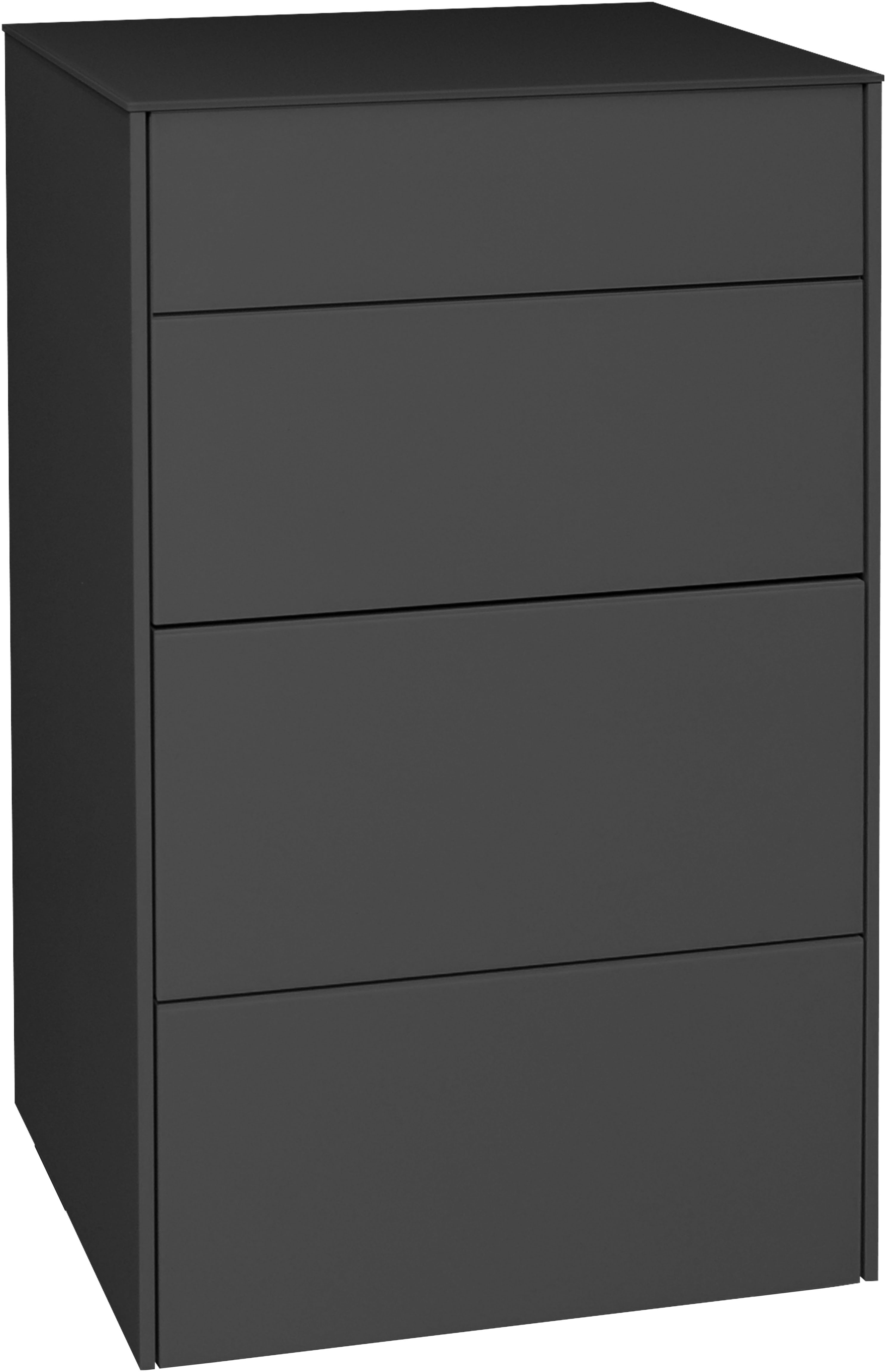 Kommode MÄUSBACHER "Imola TOPSELLER", grau (anthrazit matt lack, glas anthrazit glanz), B:52cm H:89cm T:42cm, Sideboards, Kommode, Kommode mit Glasfront und Glasoberplatte