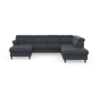 Wohnlandschaft SIT & MORE "Marano U-Form", grau (dunkelgrau), B:304cm T:216cm, 98% Polyester, 2% Polyamid, Sofas, inklusive Kopfteilverstellung, wahlweise mit Bettfunktion, Bettkasten Image