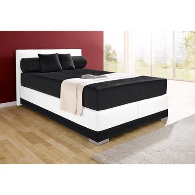 Boxspringbett MAINTAL "Lago", schwarz-weiß (schwarz, weiß), B:147cm L:210cm, Bezug Kopteil und seitliche Unterbox wahlweise Microvelours aus 100% Polyester oder Kunstleder, DIe Obermatratze ist bei beiden Bezugsqualitäten mit Microfaser (100%... Image