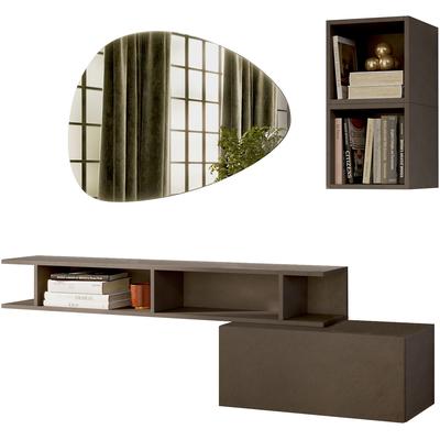 Garderoben-Set INOSIGN "INFINITY, 4tlg. Breite 150 cm, Höhe variabel, moderne Garderobe", braun (bronzo), B:150cm H:180cm T:30cm, Kastenmöbel-Sets, (Hängeschrank, Wandregal, Würfelregal 2er Set, Spiegel) Diele, Flur Image