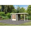 Gartenhaus KARIBU ""Ammersee 2" SET mit Anbaudach 2,35 m Breite", grau (terragrau), Holzwerkstoff, Gartenhäuser, naturbelassen oder terragrau