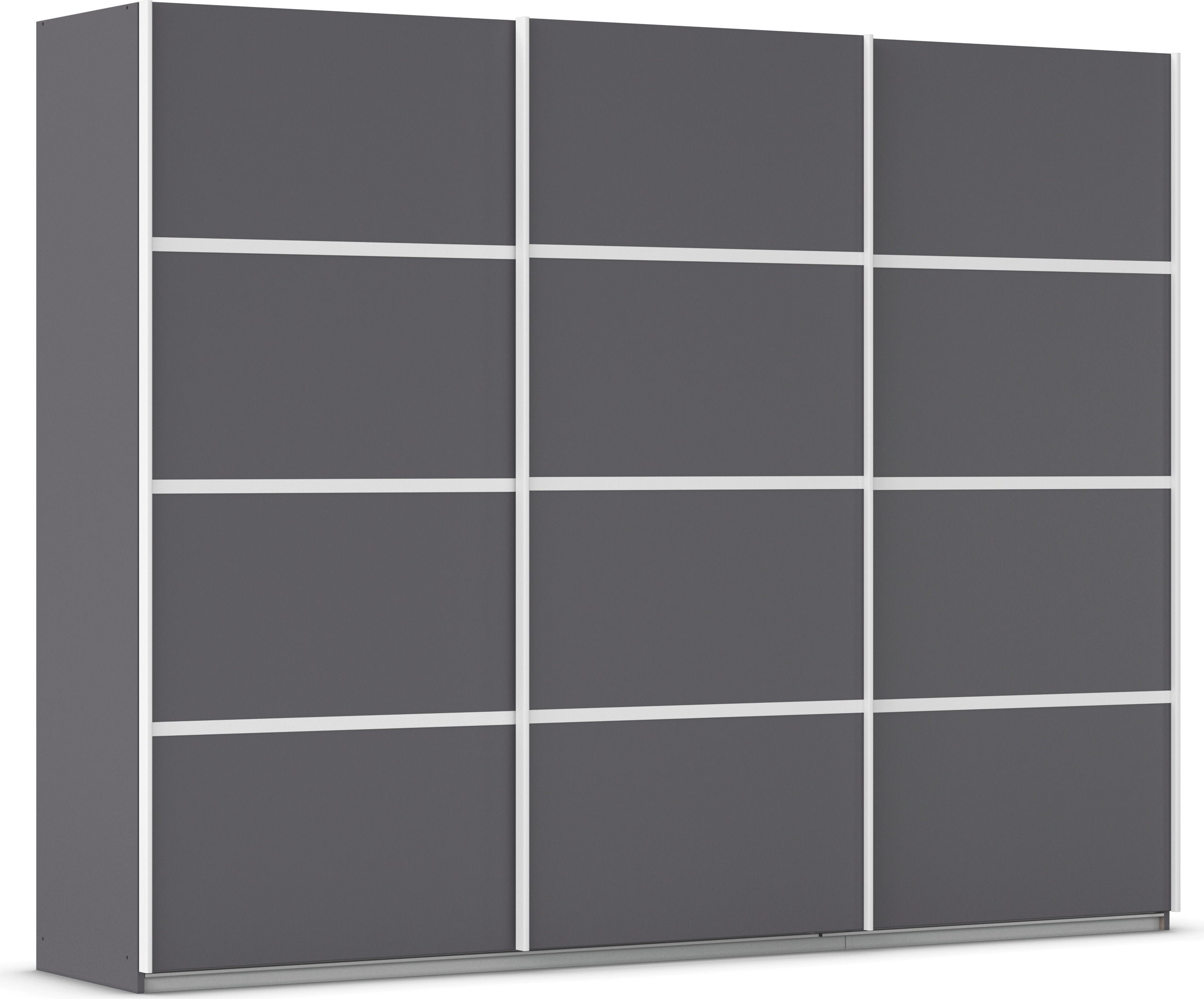 Kleiderschrank RAUCH "Schwebetürenschrank OTTO´s Choice Garderobe Schrank TOP ANGEBOT Avola", grau (graumetallic, leisten weiß), B:271cm H:229cm T:62cm, Holzwerkstoff, Schränke, mit eleganten Zierleisten in Chrom, Schwarz oder Weiß MADE IN GERMANY Image