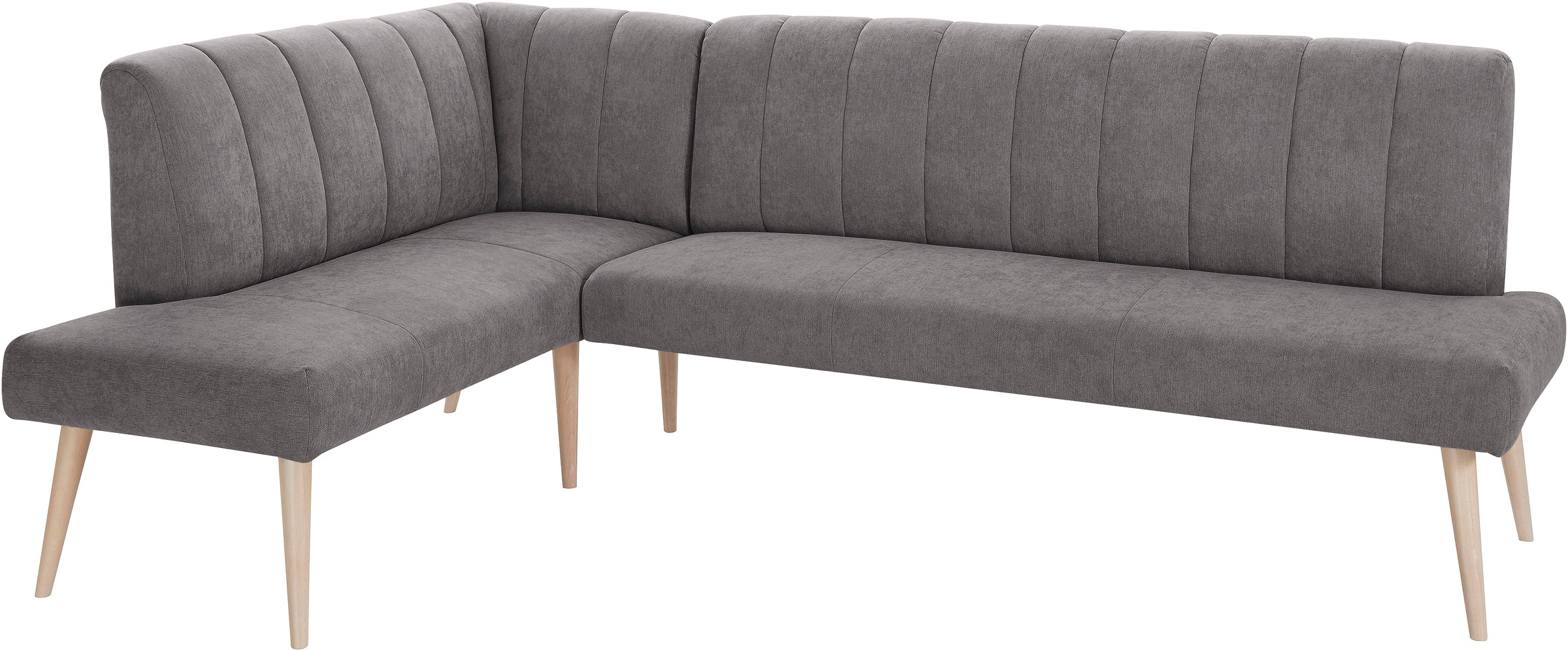 Eckbank EXXPO - SOFA FASHION "Costa, moderne Rückensteppung, bequem und elegant, hoher Holzfuß", grau (anthrazit), B:157cm H:92cm T:245cm, Webvelour: 100% Polyester, Sitzbänke, hochwertig verarbeitet, Frei im Raum stellbar, Topseller Image