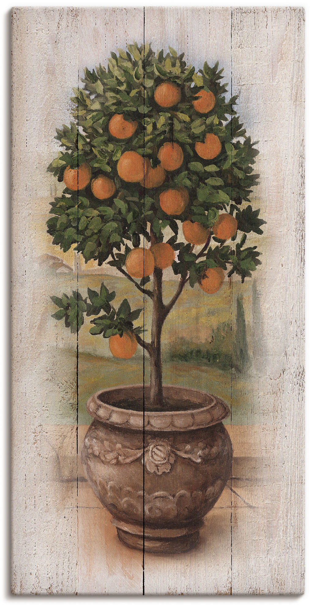 Leinwandbild ARTLAND "Orangenbaum mit Holzoptik", grün (farbe bild(er): grün), B:30cm H:60cm, Canvas, Leinwand, Bilder, auf Keilrahmen gespannt Image