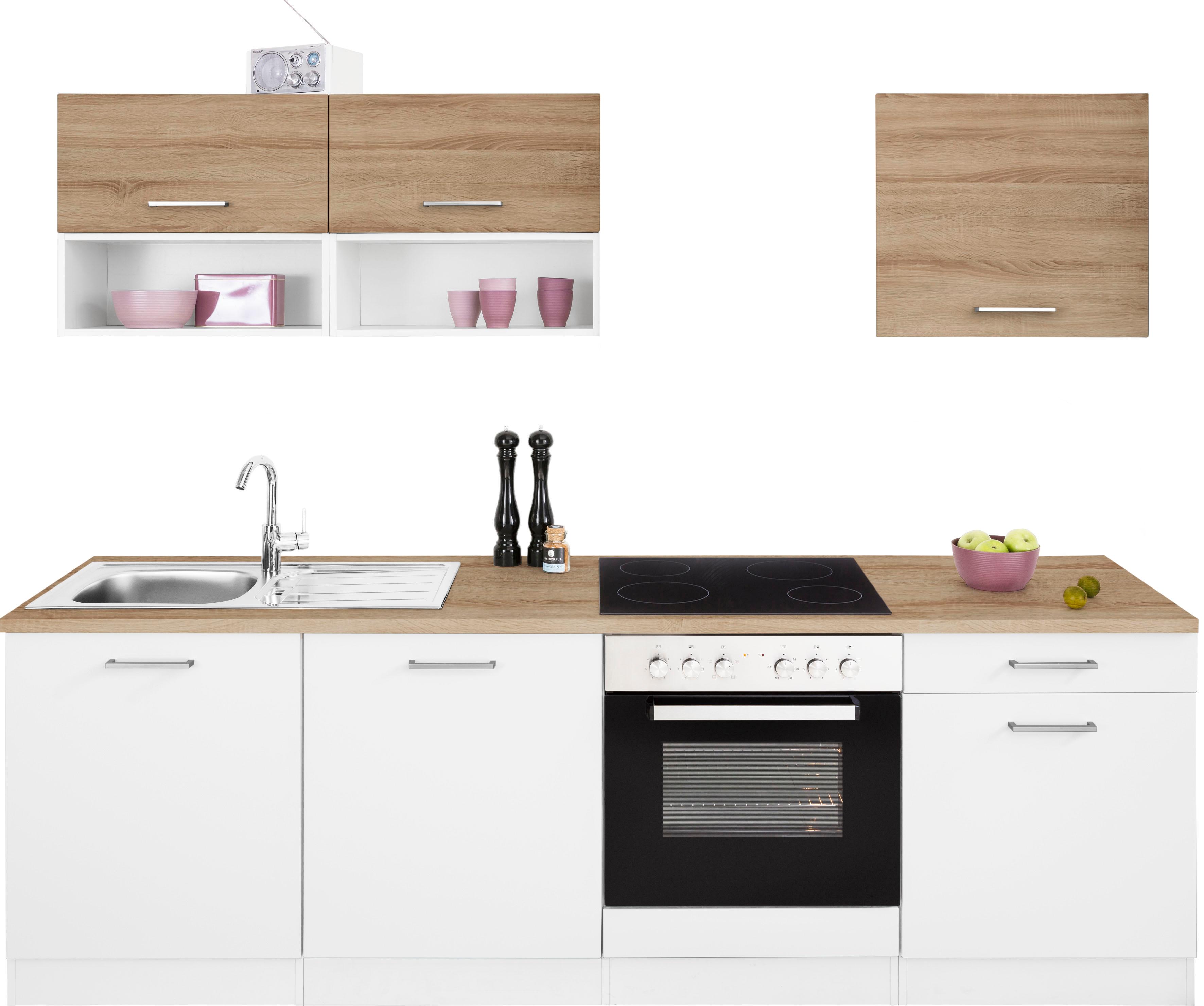 Küchenzeile KOCHSTATION "KS-Visby", weiß (küche: weiß, korpus: weiß, arbeitsplatte: eiche sonoma), B:240cm T:60cm, Komplettküchen-Sets, ohne E-Geräte, Breite 240 cm Image
