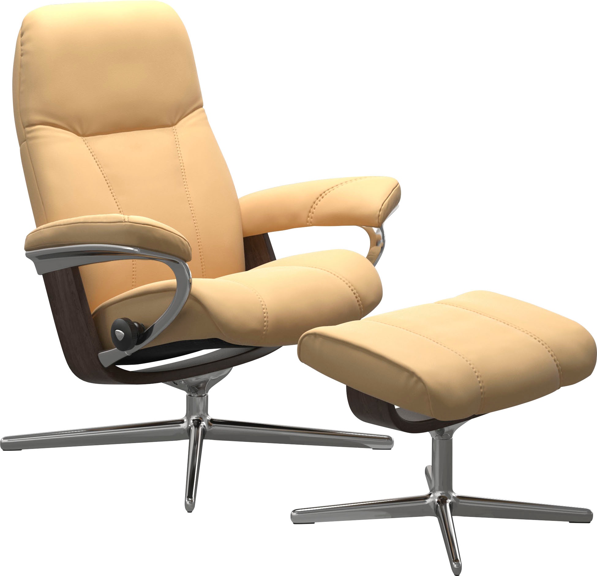 Relaxsessel STRESSLESS "Consul", gelb, B:82cm H:102cm T:72cm, Sessel, mit Hocker, mit Cross Base, Größe S, M & L, Holzakzent Wenge Image