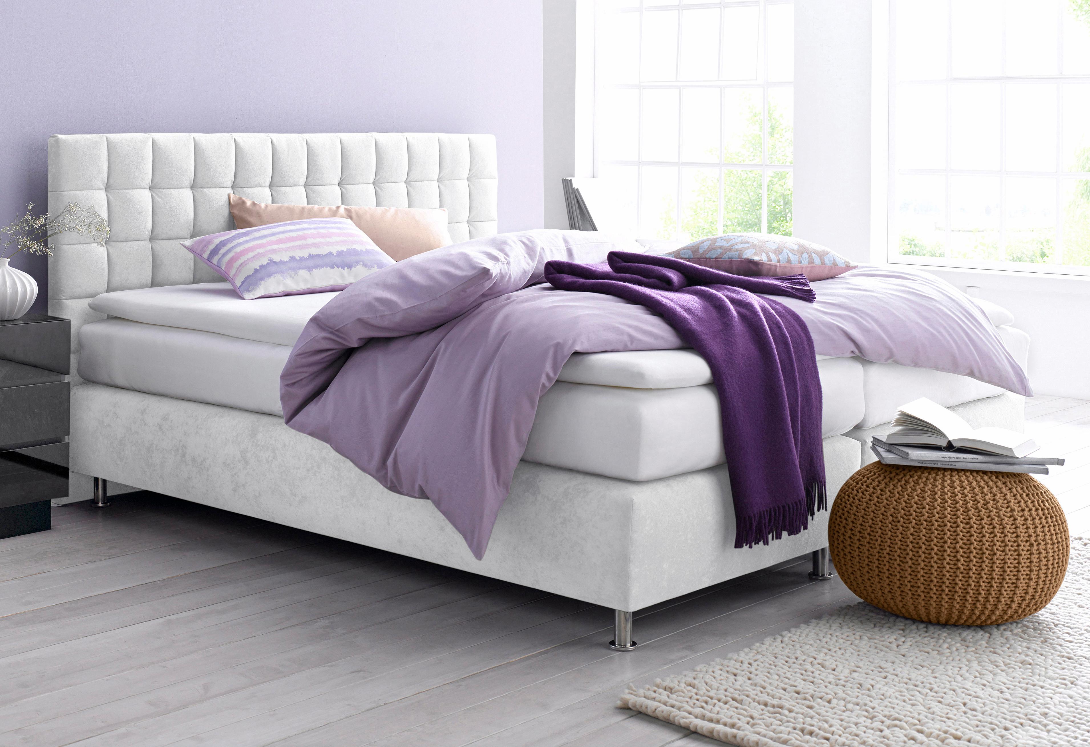 Boxspringbett, weiß, B:175cm L:210cm, Microvelours (100% Polyester);Strukturstoff (77% Polyester und 23% Viskose);Bonnell-Federkern-Matratzenbezug: 100% Polyester;Kaltschaum-Matratzenbezug: Frottee 100% Polyester, WESTFALIA SCHLAFKOMFORT,... Image