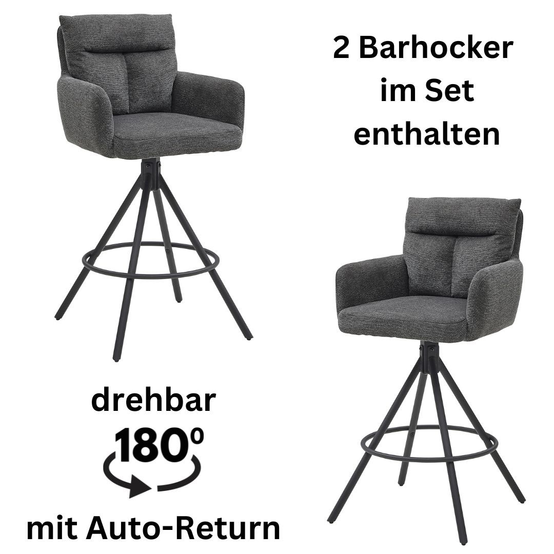 Barhocker STOLKOM "Sofia", grau (grau, schwarz), B:54cm H:103,5cm T:60cm, Hocker, Barhocker, Komfortsitzhöhe 70 cm, 180drehbar Auto Return funktion