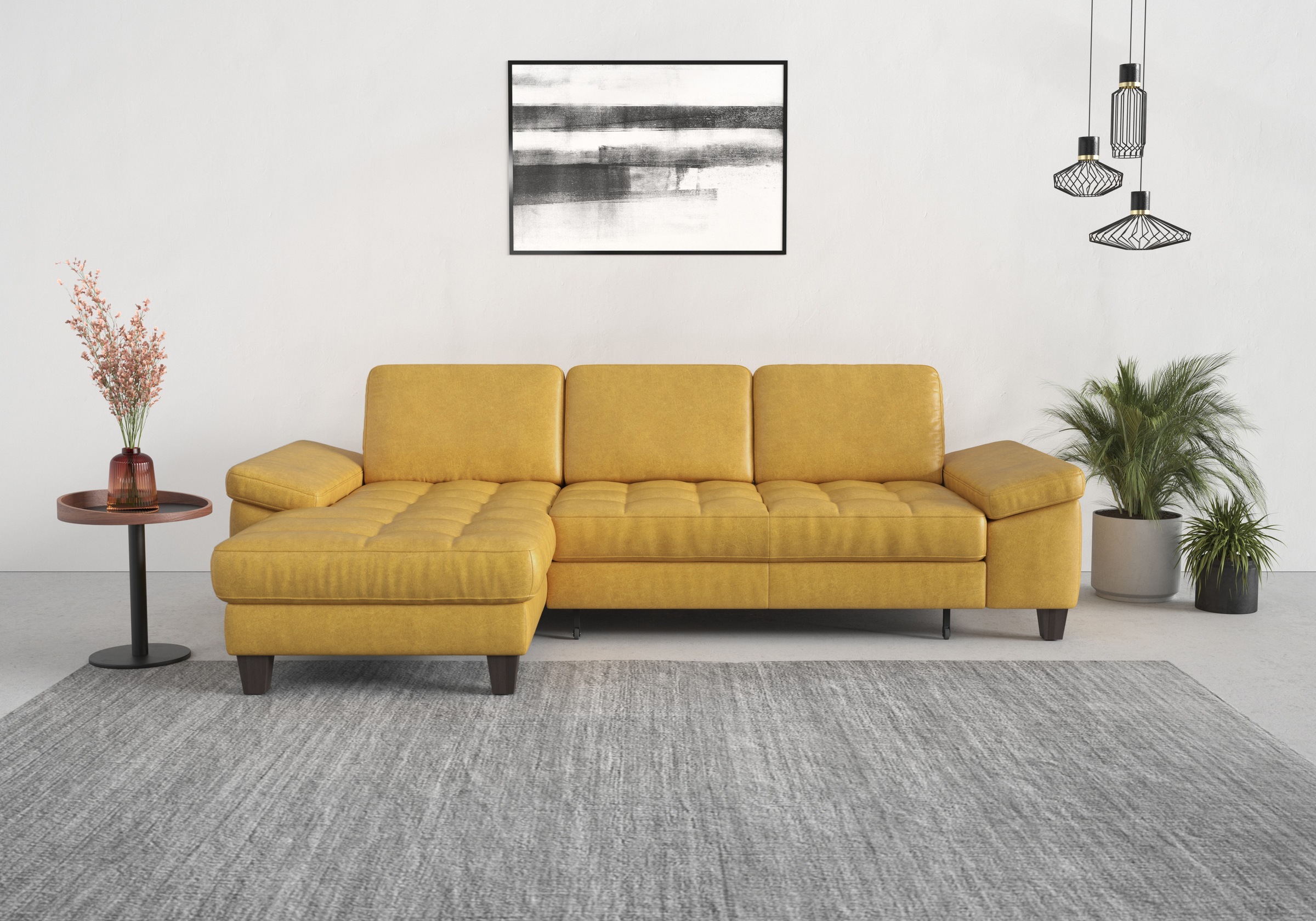 Ecksofa SIT & MORE "Westham L-Form", gelb (dijon), B:275cm H:88cm T:172cm, 100% Polyester, Sofas, Recamiere, mit oder ohne Bettfunktion, Bettkasten, Füße wengefarben Image