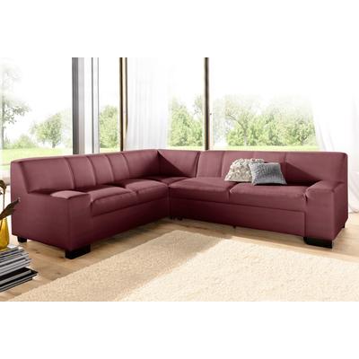 Ecksofa DOMO COLLECTION "Norma, moderne Armlehnen, zeitlos und elegant, L-Form", rot (karminrot), B:247cm H:74cm T:212cm, Microfaser PRIMABELLE (100% Polyester), Kunstleder SOFTLUX, Struktur (90% Polyester, 10% Polyacryl), NaturLEDER (echtes... Image