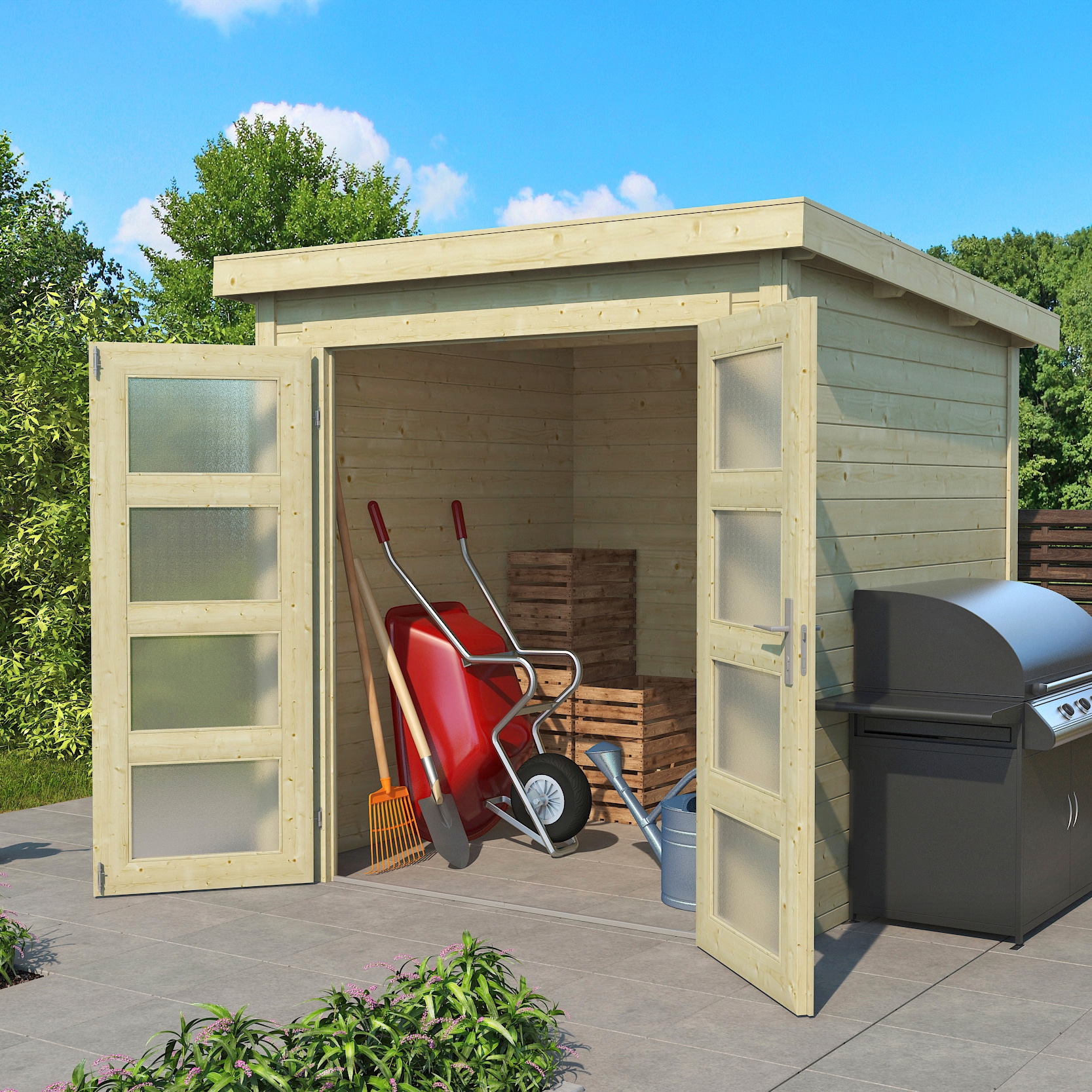 Gartenhaus LASITA MAJA "Zambezi 2", beige (naturbelassen), ohne Fußboden, ohne Dacheindeckung, Holzwerkstoff, Gartenhäuser, Gartenhaus