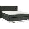 Boxspringbett MUSTERRING "Dubai", schwarz (d 040 anthrazit), B:217cm L:214cm, Komplettbetten, Boxspringbett, Kufe in Chrom, 3 Härtegrade, Kopfteil mit Knopfheftung