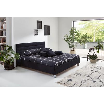 Polsterbett, schwarz, B:210cm L:210cm, Bezug: Microvelours (100% Polyester), Bonnell-Federkern-Matratzenbezug: 100% Polyester, Kaltschaum-Matratzenbezug: Frottee 100% Polyester, Bezug abnehm- und waschbar bis 60u00b0C, WESTFALIA SCHLAFKOMFORT, Betten Image