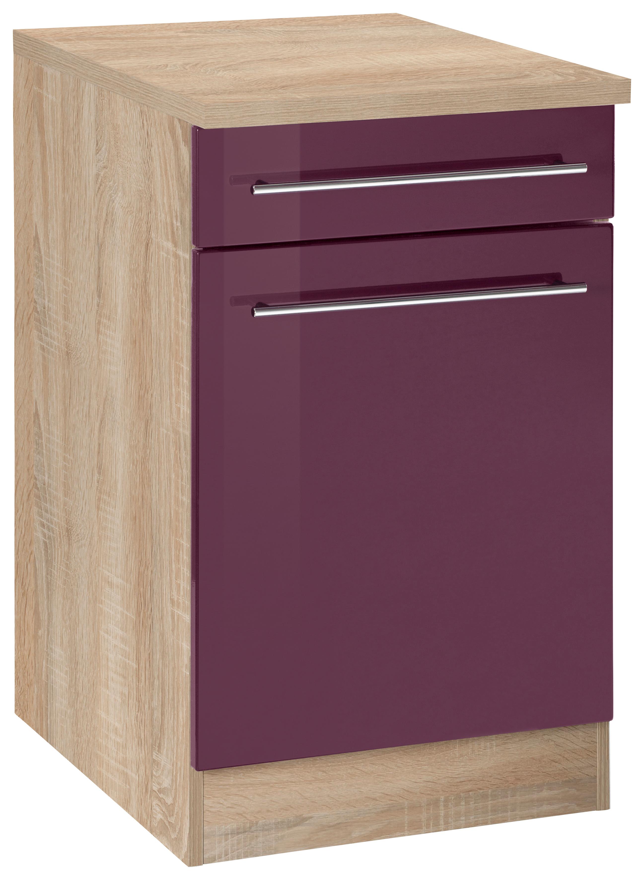 Unterschrank KOCHSTATION "KS-Eton", lila (aubergine hochglanz), B:50cm H:85cm T:60cm, Schränke, Unterschrank, Breite 50 cm