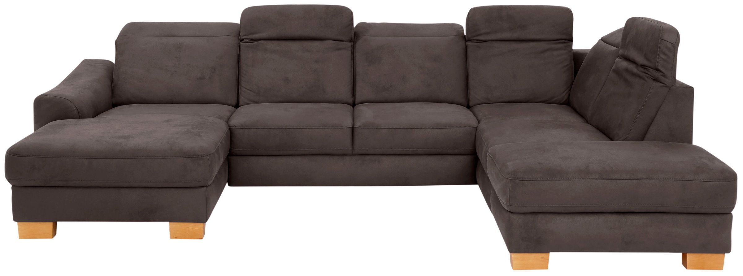 Wohnlandschaft HOME AFFAIRE "Dundee U-Form", braun (mocca), B:338cm H:86cm T:219cm, Luxus-Microfaser Florence (100% Polyester), Sofas, wahlweise mit Kopfteilverstellung und zusätzlich mit Bettfunktion Image