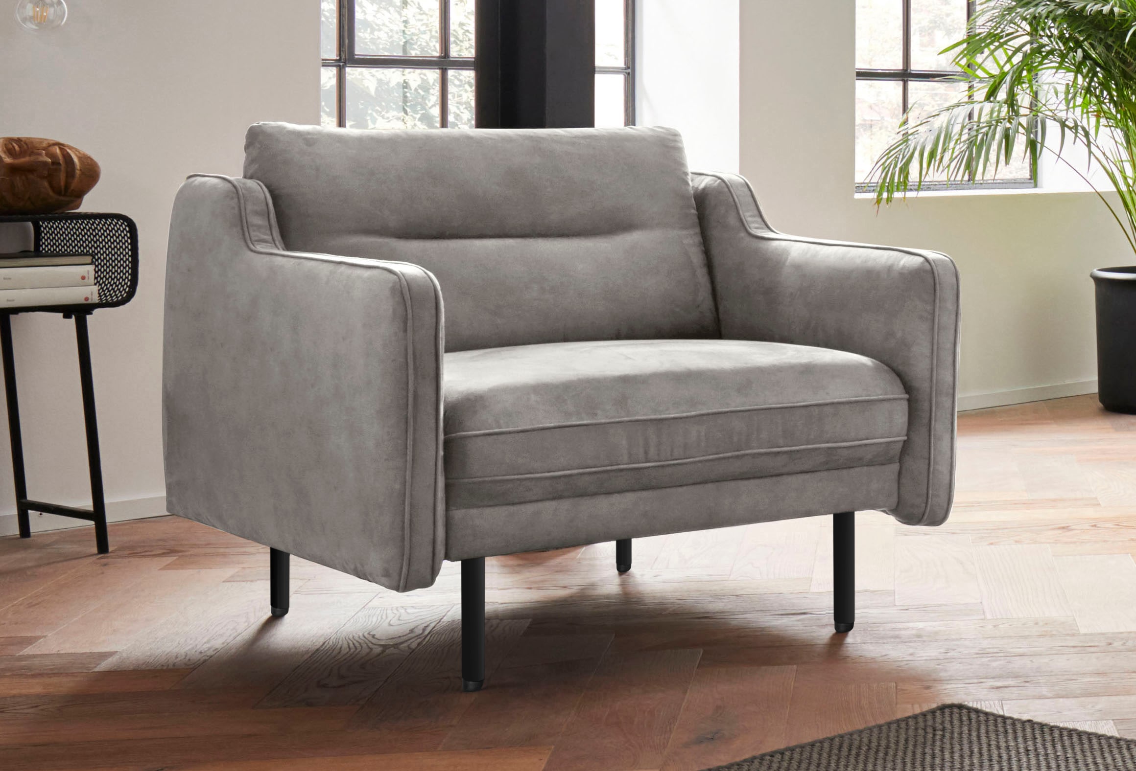 Sessel ANDAS "Nordfyn", grau, B:99cm H:81cm T:92cm, Struktur weich (100% Polyester);Luxus-Microfaser Lederoptik (100% Polyester);100% NaturLEDER, Sessel, Ledersessel Einzelsessel, edles Design in 3 Bezugsqualitäten, Design by Morten Georgsen