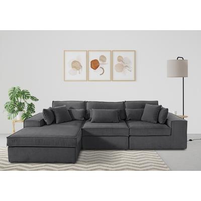 Ecksofa RAUM.ID "Florid L-Form", schwarz, B:280cm H:75cm T:162cm, Baumwollmix (60% Baumwolle/40% Leinen), Struktur fein (100% Polyester), Samtoptik (100% Polyester), Samtvelours (100% Polyester), Struktur (100% Polyester), Struktur recycelt (100%... Image