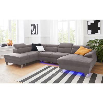 Polstergarnitur COTTA "Komaris U-Form", grau (schwarzgrau), B:320cm, Sitzmöbel-Sets, Set bestehend aus: Wohnlandschaft mit Kopfteilverstellung & Hocker Image