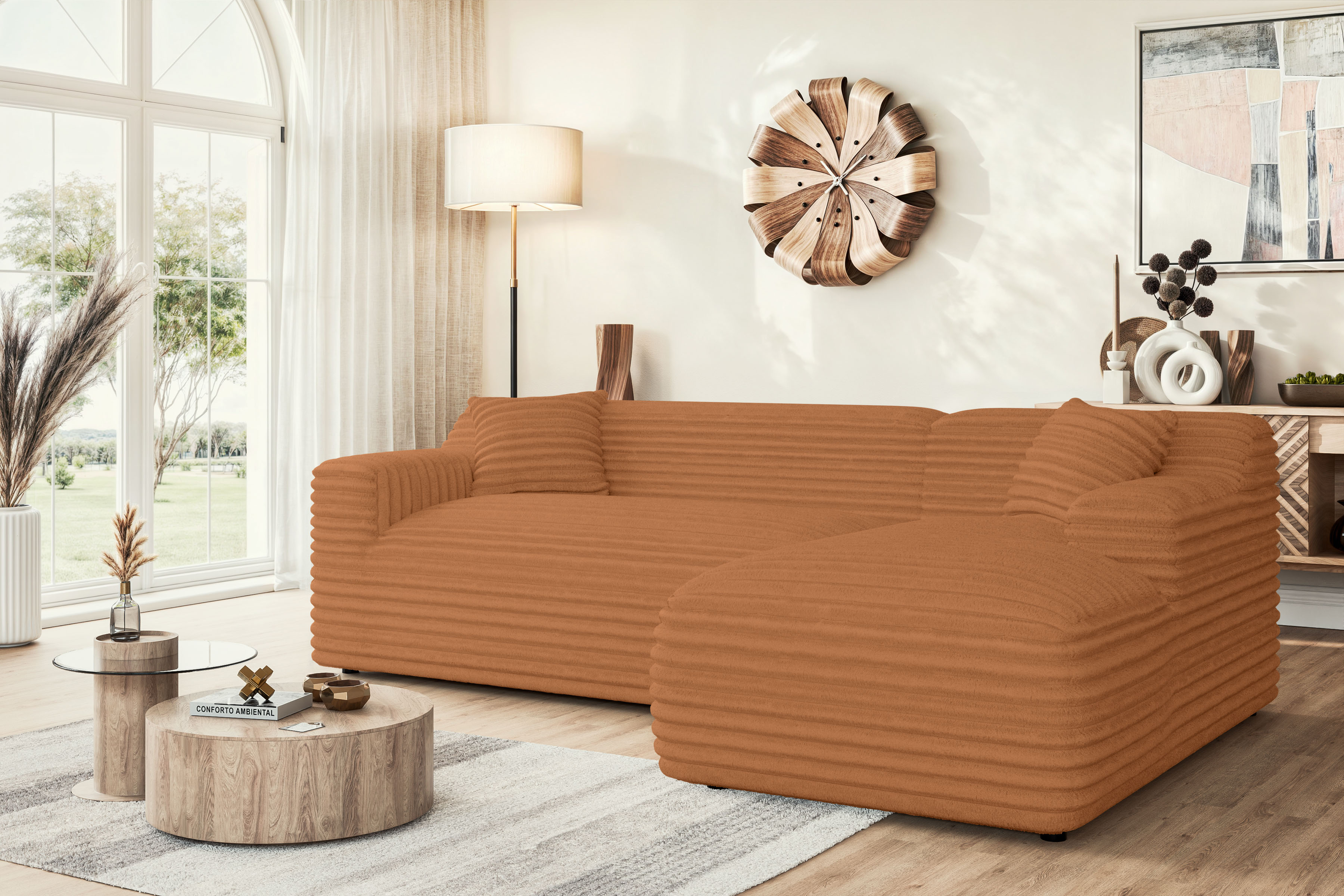 Ecksofa HOME AFFAIRE "LILLIANA Designsofa, L-Form mit Recamiere rechts/links bestellbar", orange (terra), B:256cm H:76cm T:160cm, 100% Polyester, Sofas, L-Form mit Wellenunterfederung, Maße B/T/H: 256/160/76 cm Image