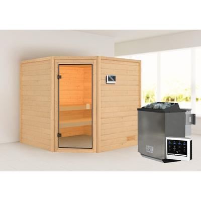 Sauna WELLTIME "Tami", beige (naturbelassen), Bio-Kombiofen, externe Steuerung, 9 kW, Saunen, mit bronzierter Ganzglastür, für bis zu 3 Personen Image