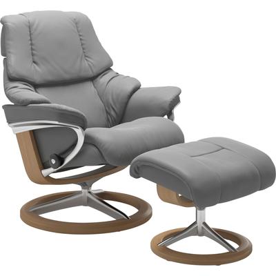 Fußhocker STRESSLESS "Reno", grau (wild dove batick), B:55cm H:43cm T:41cm, Leder BATICK: BATICK ist ein leicht korrigiertes, durchgefärbtes und genarbtes Möbelleder, bei dem die meisten Unebenheiten und Spuren in der Regel entfernt wurden., Leder... Image