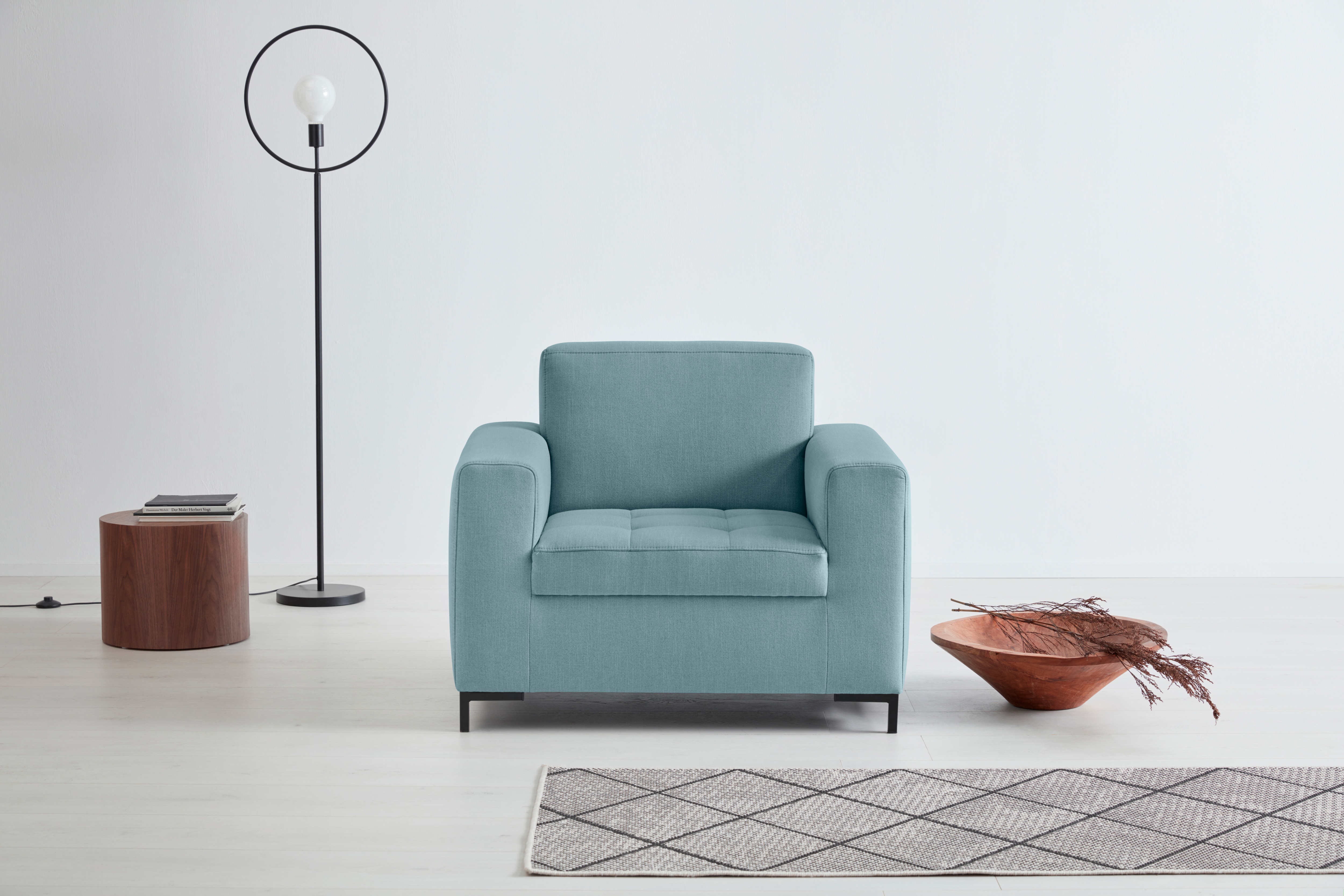 Sessel OTTO PRODUCTS "Grazzo Loungesessel, moderne Sitzheftung, bequemer Einzelsessel", blau (eisblau), B:101cm H:80cm T:86cm, Struktur (100% recyceltes Polyester);Luxus-Microfaser weich (100% recyceltes Polyester), Sessel, Lounge-Sessel...