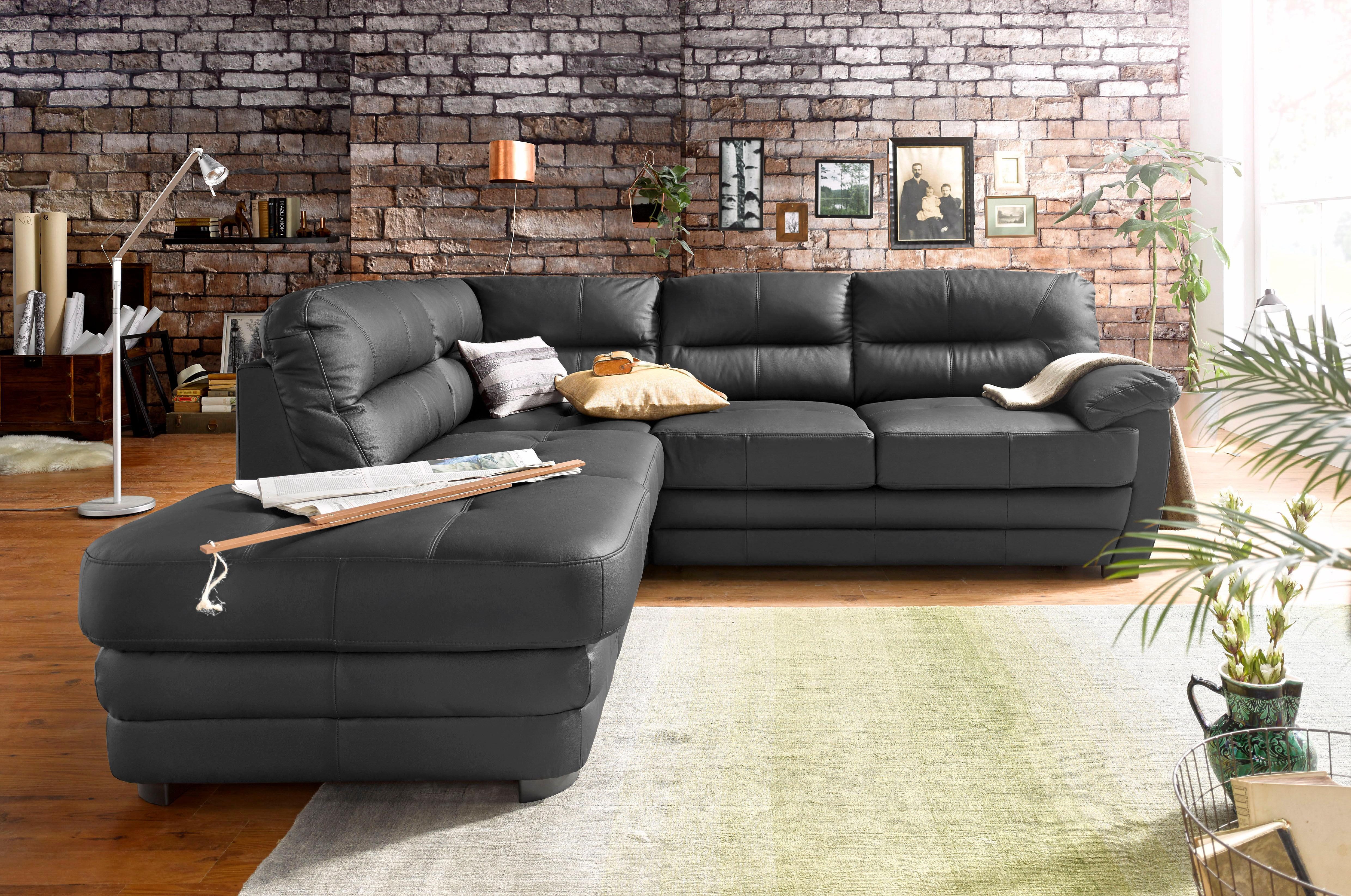 Ecksofa COTTA "Royale L-Form", schwarz, B:250cm H:88cm T:234cm, Luxus-Kunstleder, frei im Raum stellbar;Luxus-Microfaser (100% Polyester), frei im Raum stellbar;NaturLEDER (echtes Rindsleder) in Sitz und Rücken. Die Rückseiten sind mit Spannstoff... Image