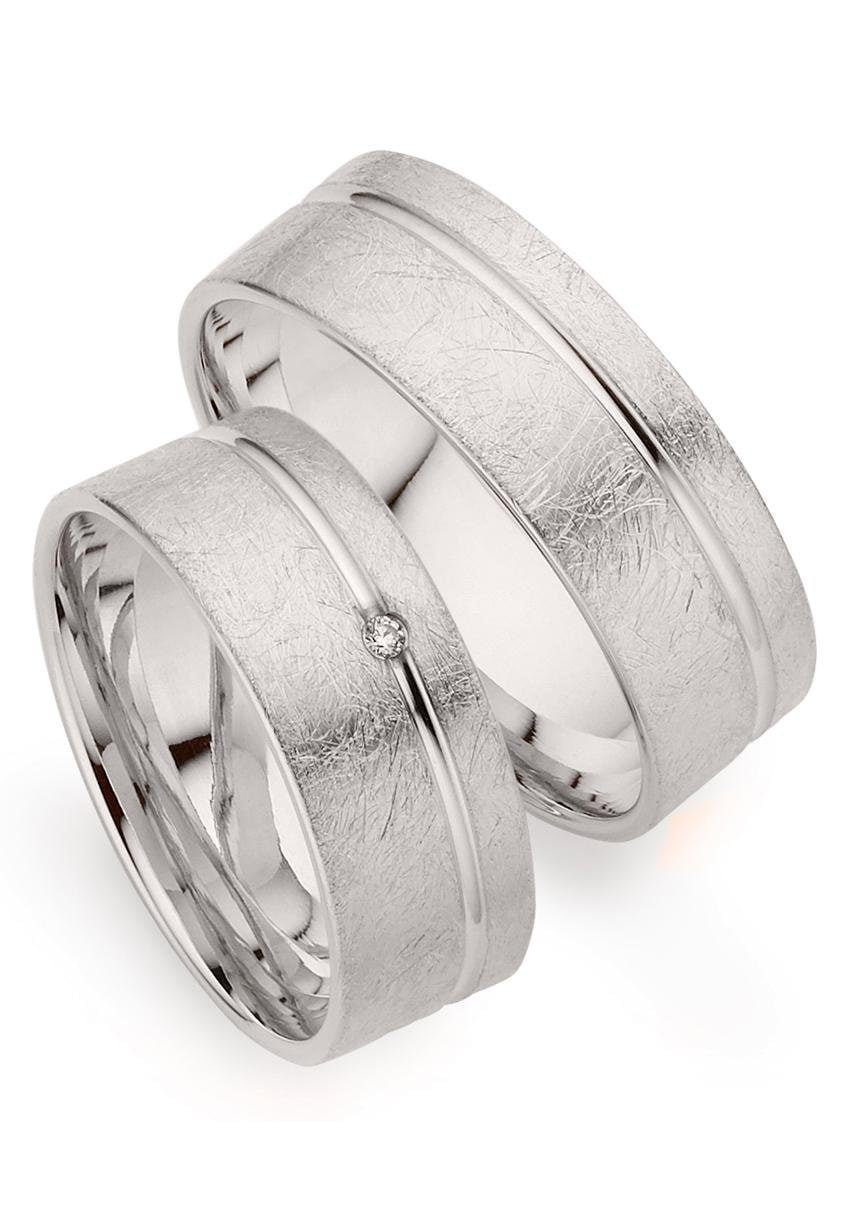 Trauring PHÖNIX "Schmuck Geschenk Gold 333 Trauring Ehering LIEBE versch. Varianten" Gr. 53, weiß (weißgoldfarben), Fingerringe, 53, 0,01 SI = kleine Einschlüsse mit Brillant, Weißgold 333, 7mm, Made in Germany, wahlweise mit oder ohne Brillant Image