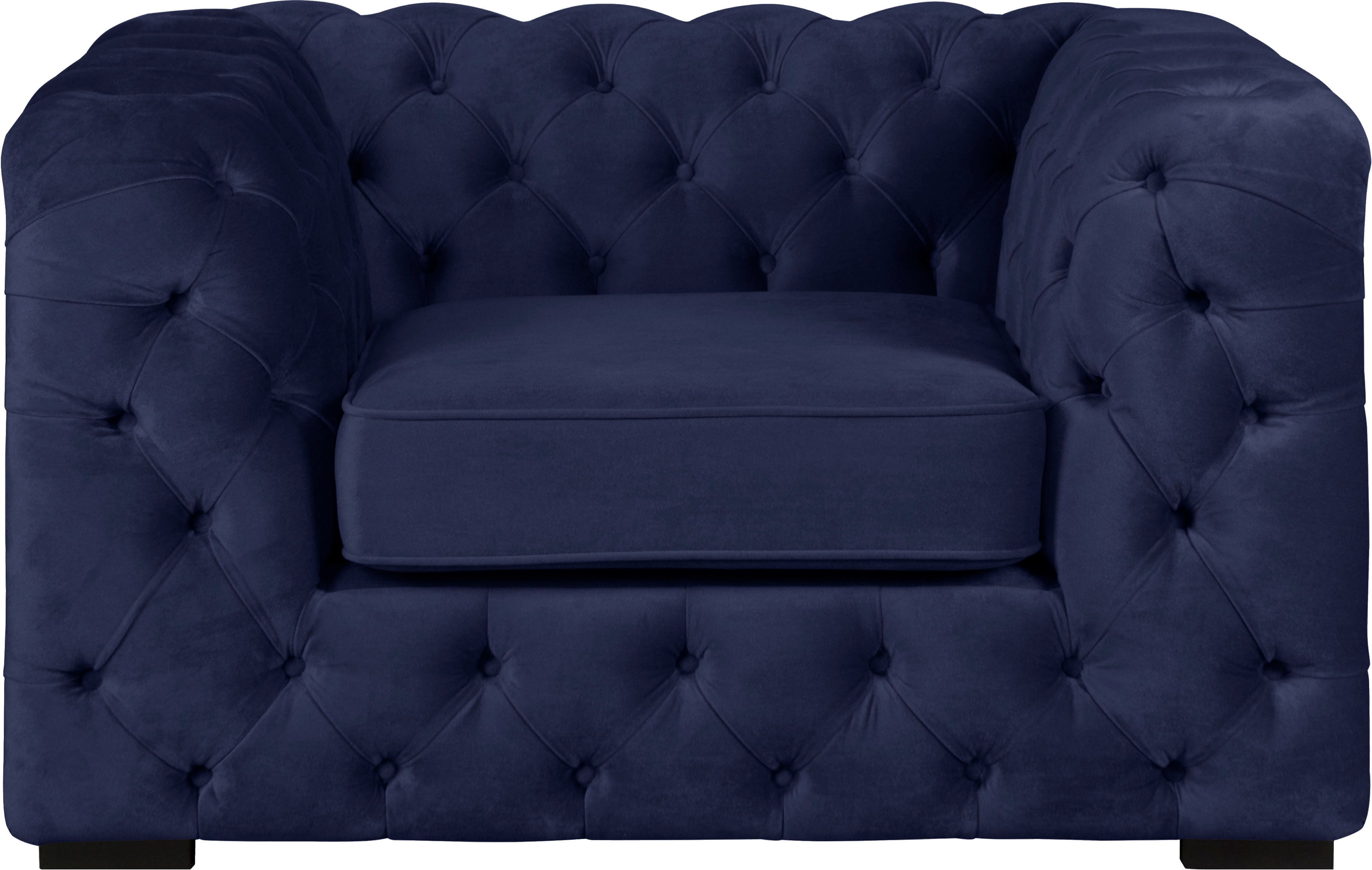 Chesterfield-Sessel HOME AFFAIRE "Kalina Sessel", blau (dunkelblau), B:110cm H:67cm T:98cm, 100% Polyester, Sessel, mit klassischer Chesterfield-Knopfheftung, sehr hochwertige Qualität