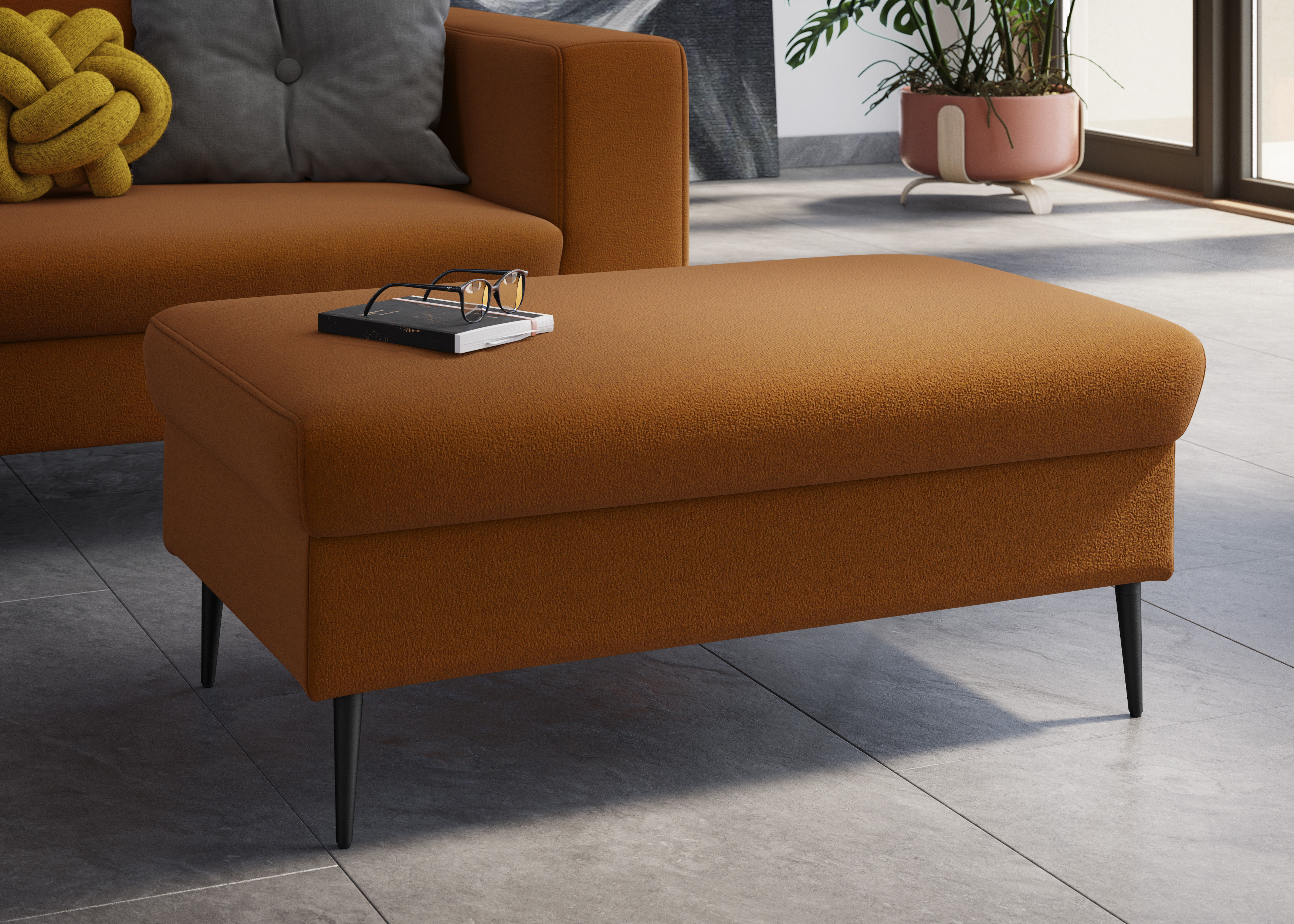 Sitzhocker DOMO COLLECTION "Modica", gelb (curry), B:99cm H:42cm T:65cm, Hocker, Sitzhocker, passend zur Serie, auch in Cord