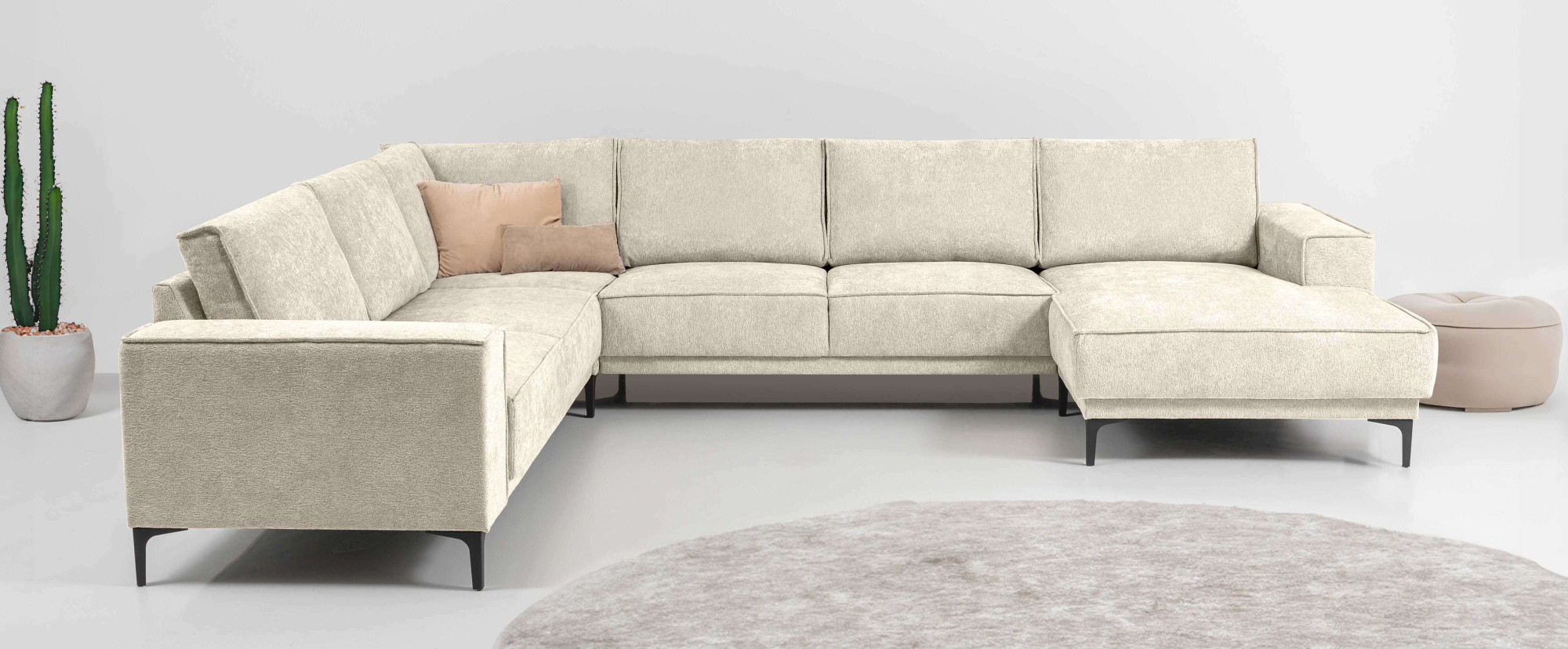 Wohnlandschaft OTTO HOME "XXL Sofa Oland, Struktur, Flachgewebe, Luxus-Microfaser, Boucle", beige, B:342cm H:85cm T:260cm, 100% Polyester, Sofas, Wohnlandschaft, U-Form, 342 cm, Wellenunterfederung, Skandi-Design, Metallfüße