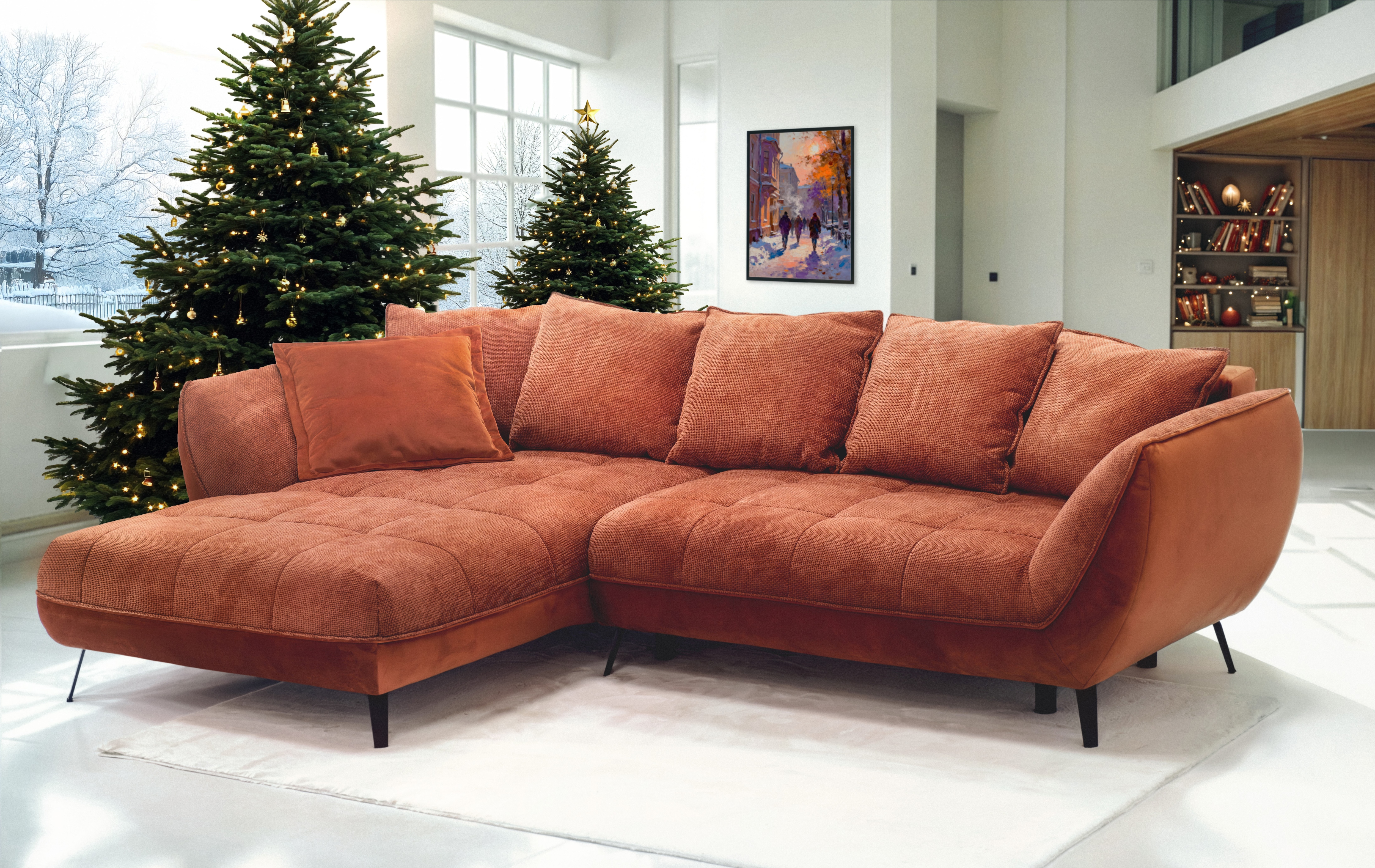 Ecksofa EXXPO - SOFA FASHION "Midway mit einfacher Easy-Lift-Bettfunktion, bodenfrei und modern", braun (rust), B:282cm H:91cm T:187cm, Sofas, Ecksofa, inkl. Bettfunktion und praktischem Bettkasten, L-Form