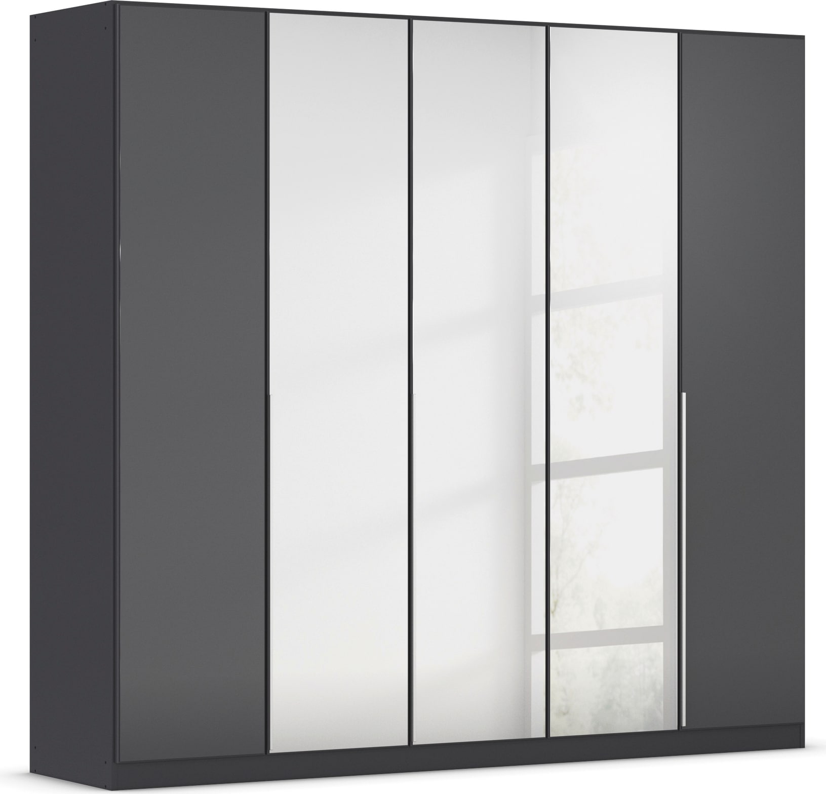 Drehtürenschrank RAUCH "Kleiderschrank Kleiderschränke Schrank Garderobe AGORDO mit Glasfront", grau (graumetallic, glas basalt), B:226cm H:210cm T:54cm, Holzwerkstoff, Schränke, durchdachte Innenausstattung, in 7 Breiten und 2 Höhen MADE IN GERMANY Image