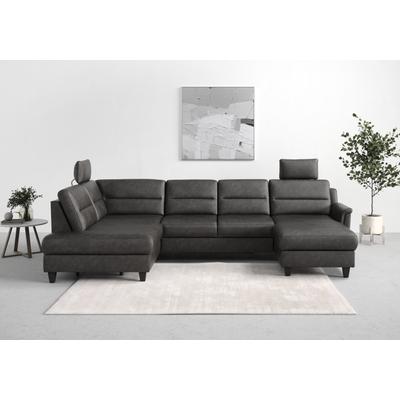 Wohnlandschaft SIT & MORE "Farö U-Form", grau (anthrazit), B:325cm H:90cm T:187cm, Sofas, inklusive Federkern, wahlweise mit Bettfunktion und Bettkasten Image