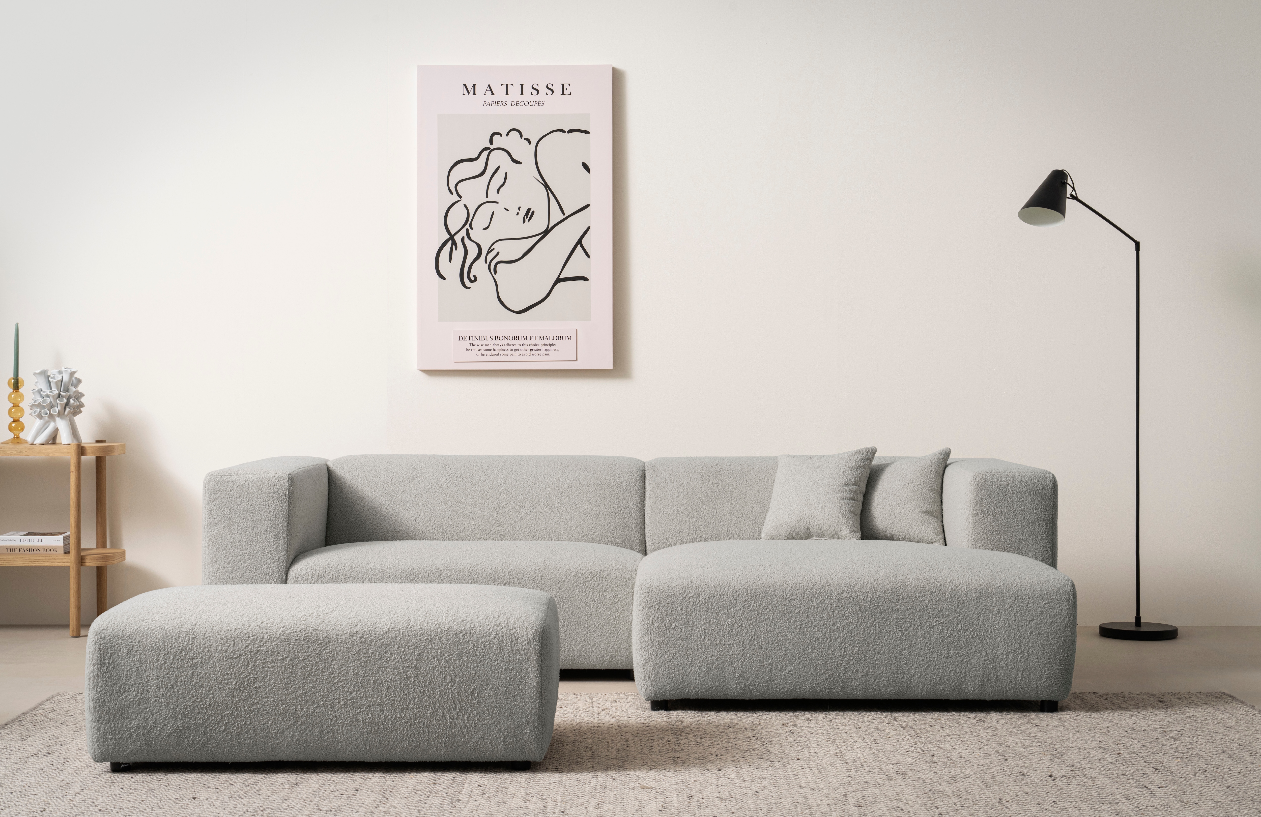 Polsterecke HOME AFFAIRE "BAKELS, Ecksofa-Set mit Hocker, L-Form mit Schlaffunktion", grau (hellgrau), B:267cm H:66cm T:163cm, Sofas, Ecksofa-Set (incl. Hocker) im trendigen Megacord