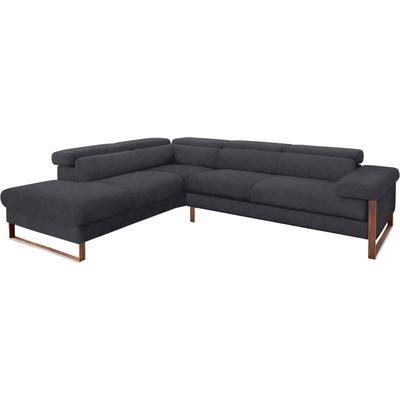 Ecksofa W.SCHILLIG "finn, Designsofa mit tollem Sitzkomfort, bequem, L-Form", grau (antracite s37), B:281cm H:71cm T:230cm, Flachgewebe S22 (100% Polyester), Stoff S37 (100% Polyester), Longlife Xtra-Leder Z59: Glattleder mit modischer Prägung.... Image
