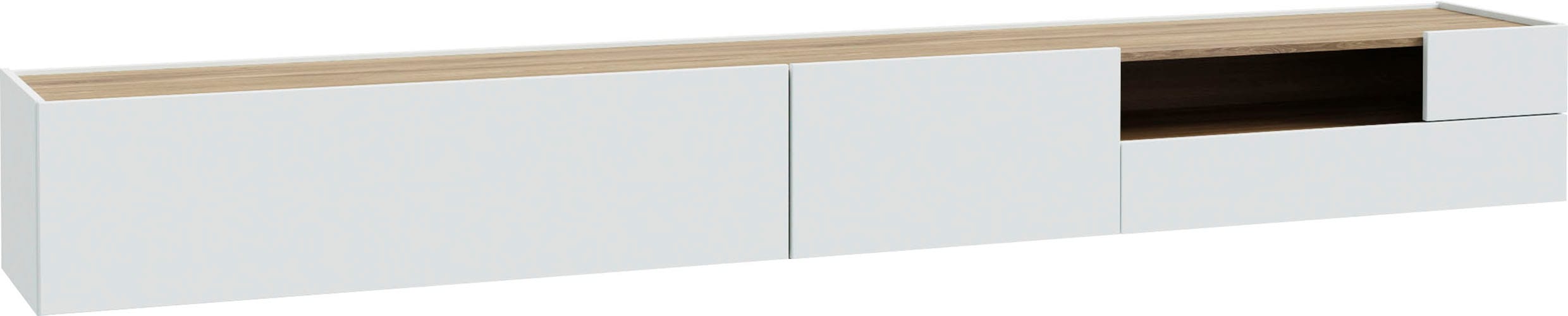 Lowboard FORTE "LewisvilleTV-Board, TV-Schrank", grau (secret grau, valencia eiche), B:269,4cm H:32,2cm T:41cm, Spanplatte, Sideboards, Lowboard