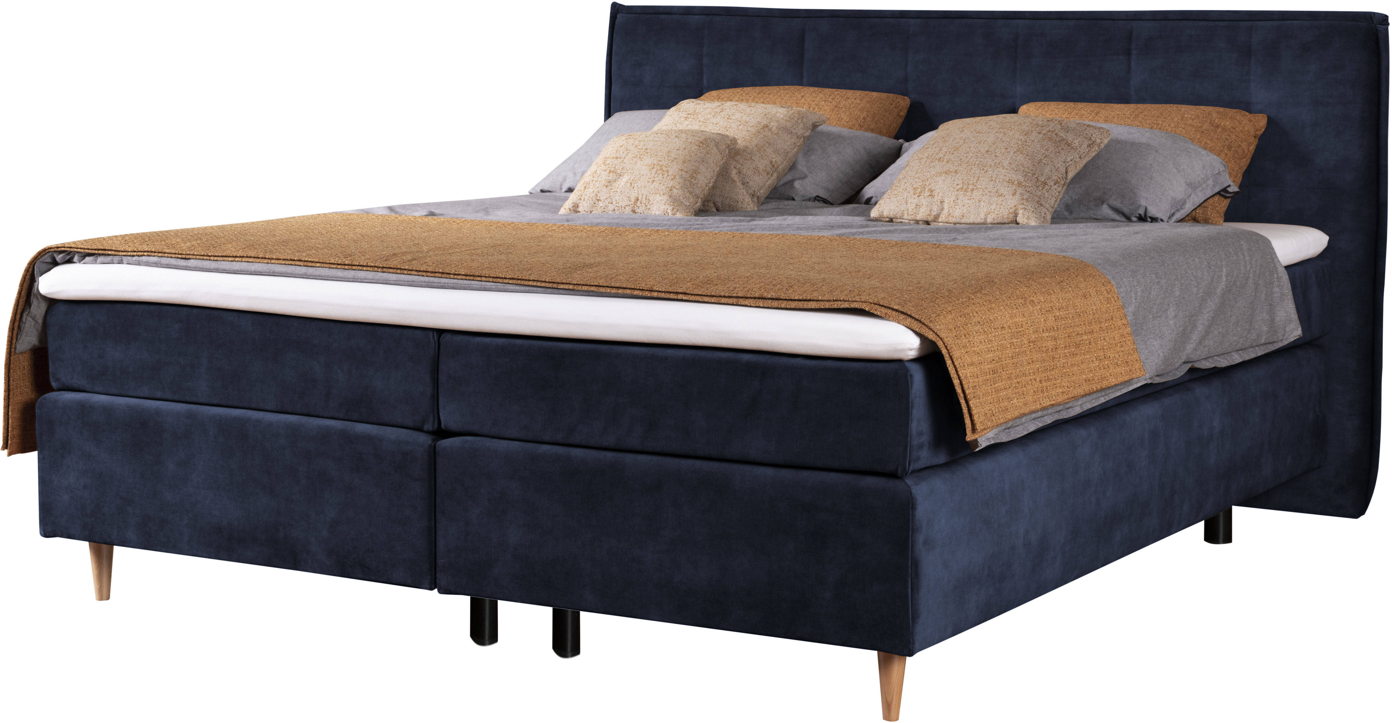 Boxspringbett ALINA "Henri", blau (blau dfn 96), B:180cm L:208cm, Samtstoff DFN (100% Polyester), Komplettbetten, Boxspringbett, inklusive Matratze und Topper, in diversen Ausführungen Image