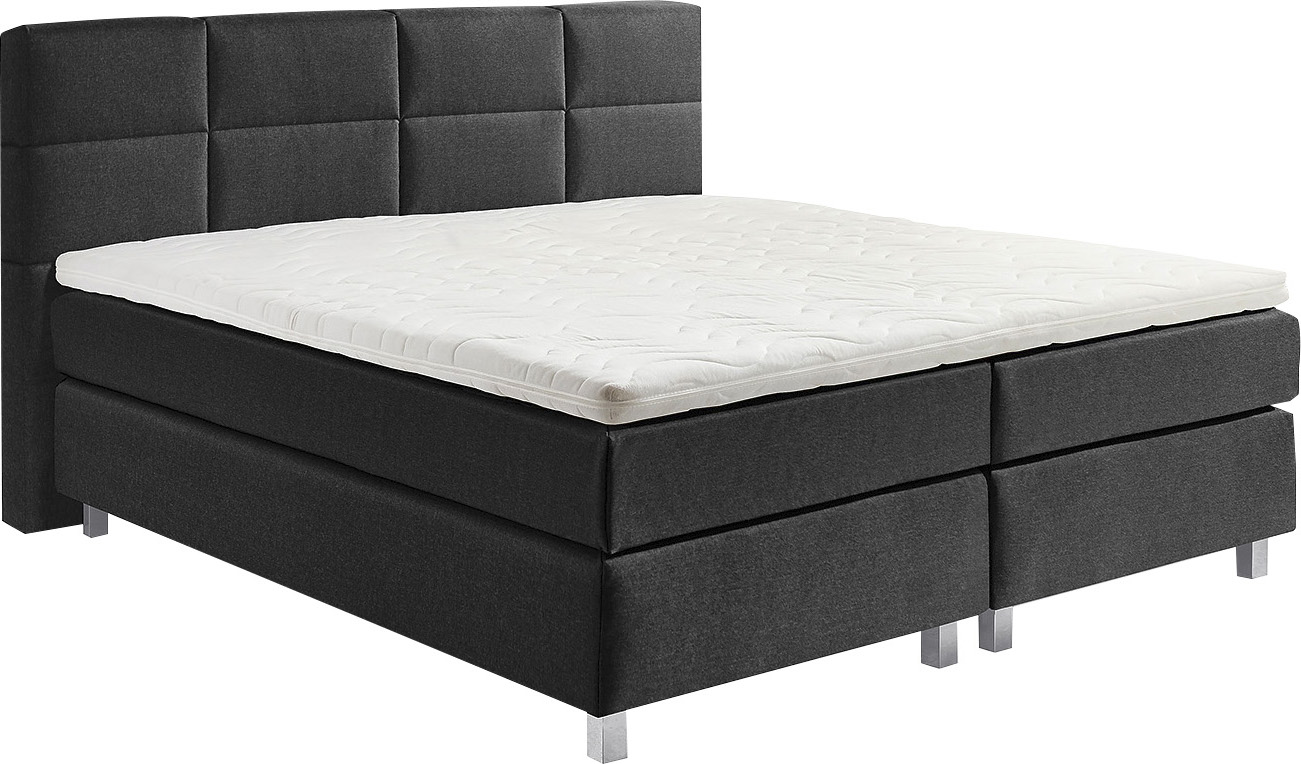 Boxspringbett, grau (charcoal), B:215cm L:210cm, Bezug: 100% Polyester;Polsterung: 100% Polyester, WESTFALIA SCHLAFKOMFORT, Komplettbetten, Boxspringbett, wahlweise mit Kaltschaum-Topper Image