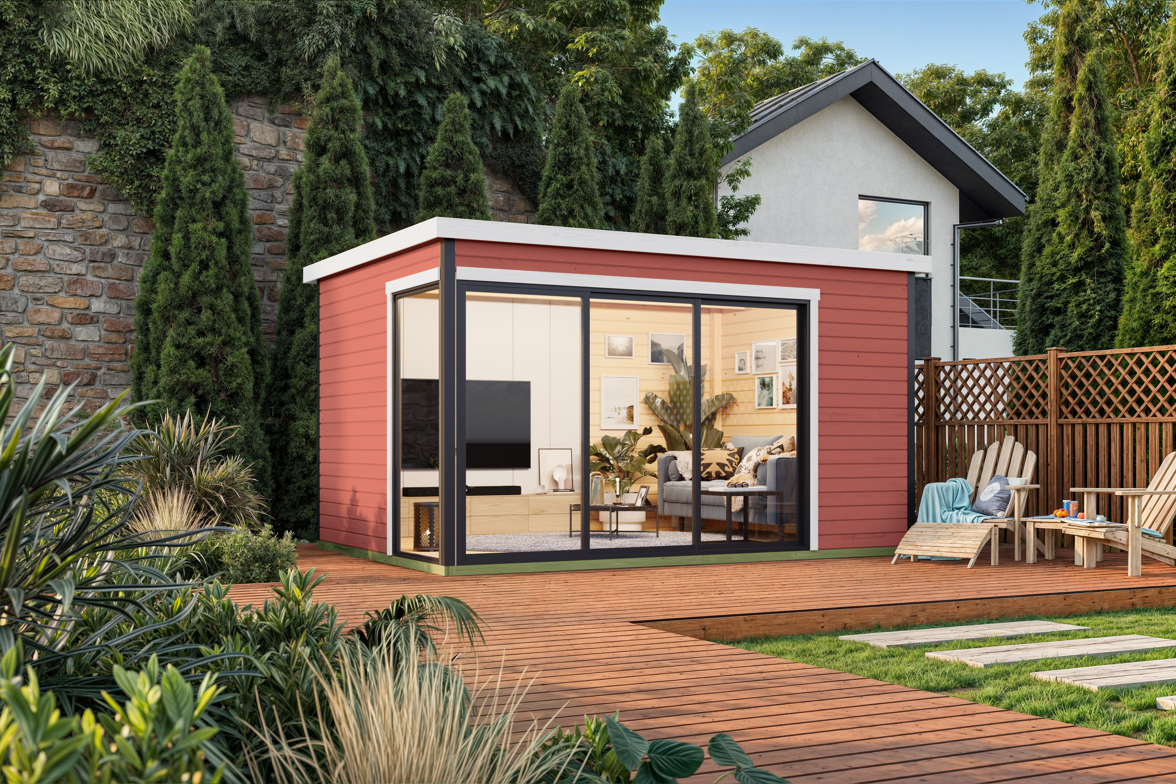 Gartenhaus NORDIC HOLZ "AUSTIN 6", rot (schwedenrot), Fußboden im Gartenhaus, Massivholzdach, Holz, Gartenhäuser, Gartenhaus