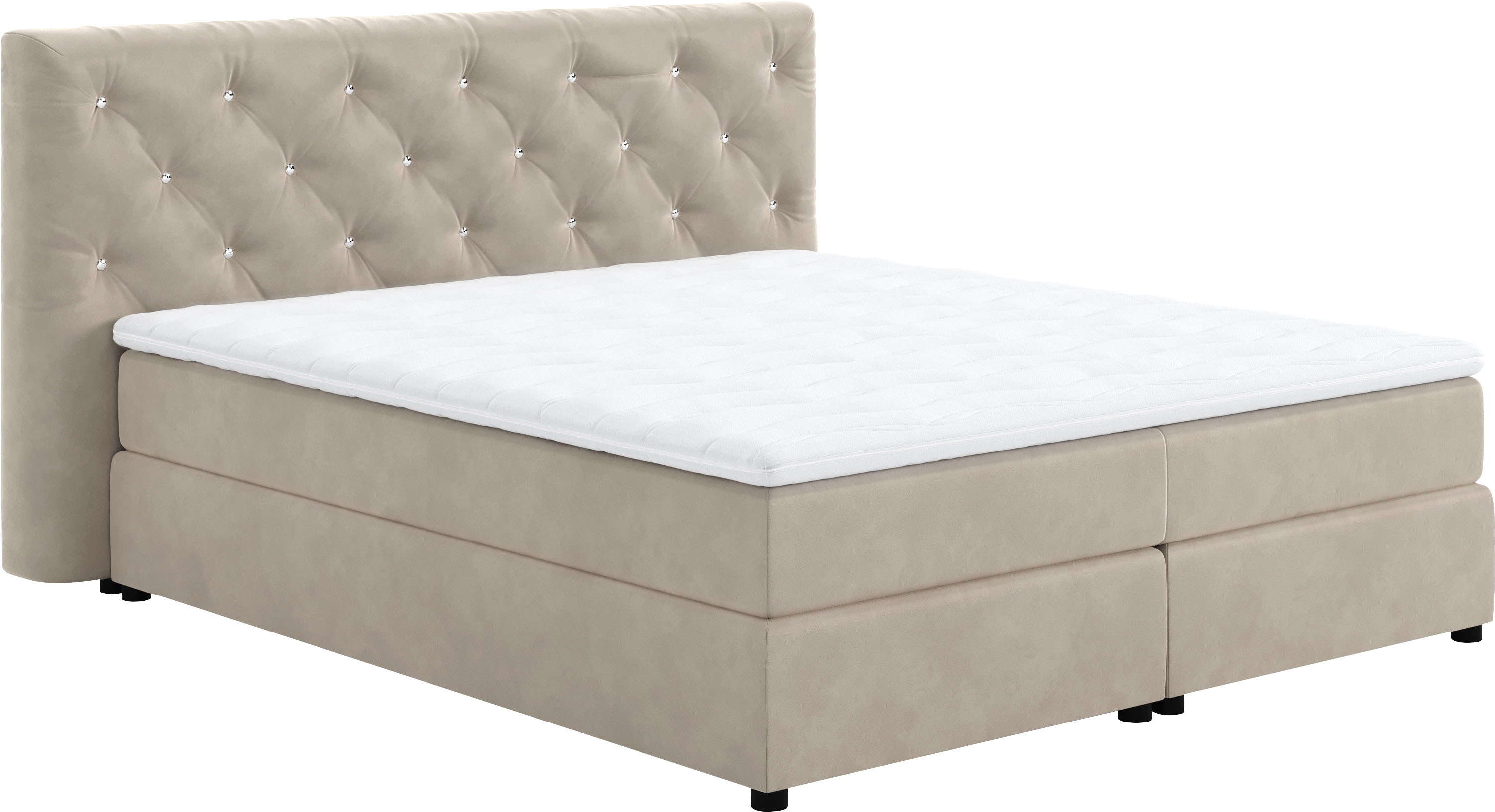 Boxspringbett COTTA "Castle", lila (pearl), B:207cm L:222cm, 100% Polyester (PES), Komplettbetten, mit Strasssteinen im Kopfteil, inkl. Topper Image