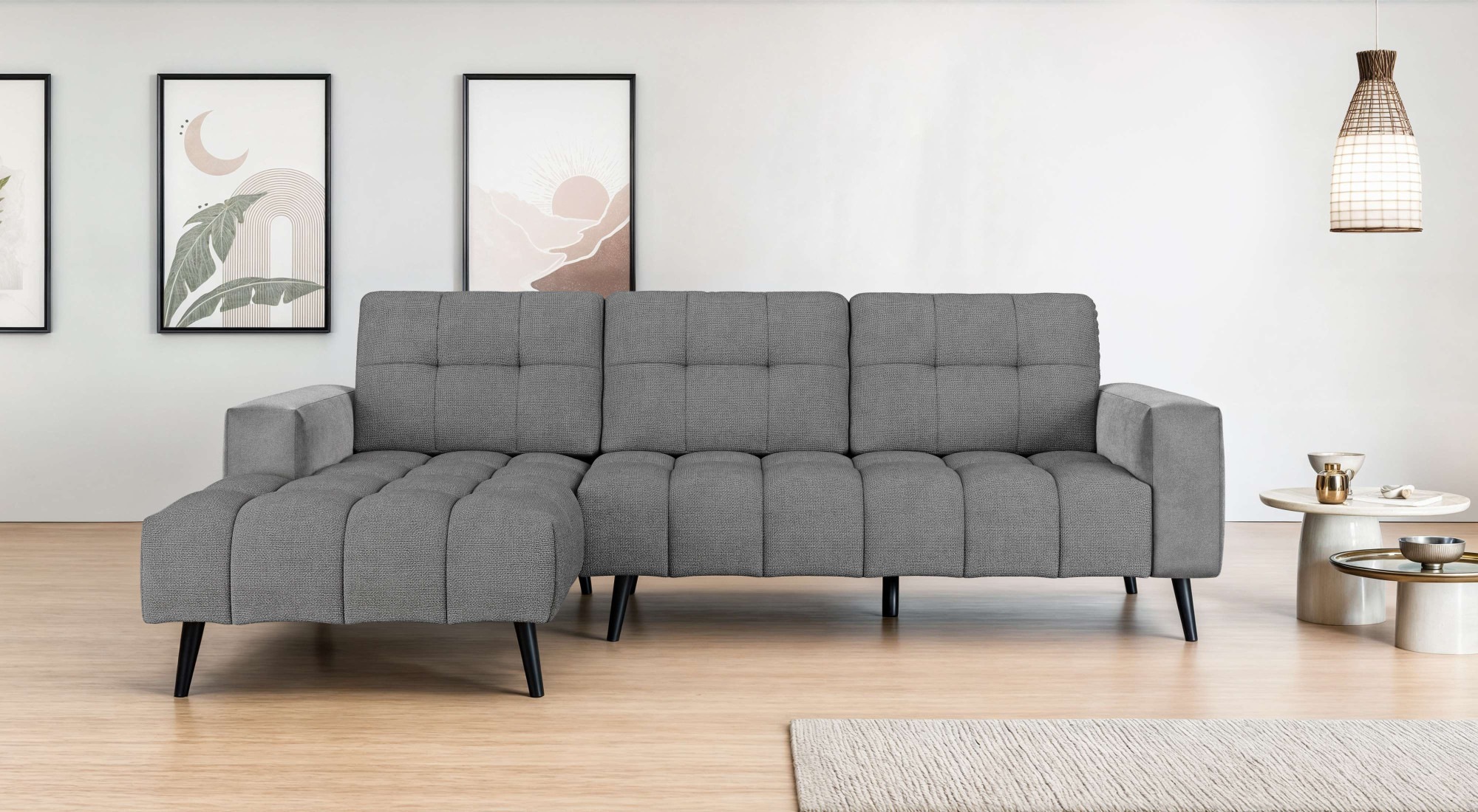 Ecksofa INOSIGN "SERINE mit Recamiere rechts/links bestellbar, Maße B/H/T 253/91/161 cm", grau, B:253cm H:91cm T:161cm, 100% Polyester, Sofas, L-Form mit Wellenunterfederung, 3 Rückenkissen, ohne Bettfunktion Image